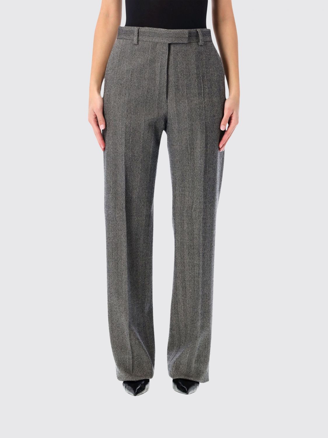 Ferragamo Trousers With Herringbone Pattern And Pockets In Gray