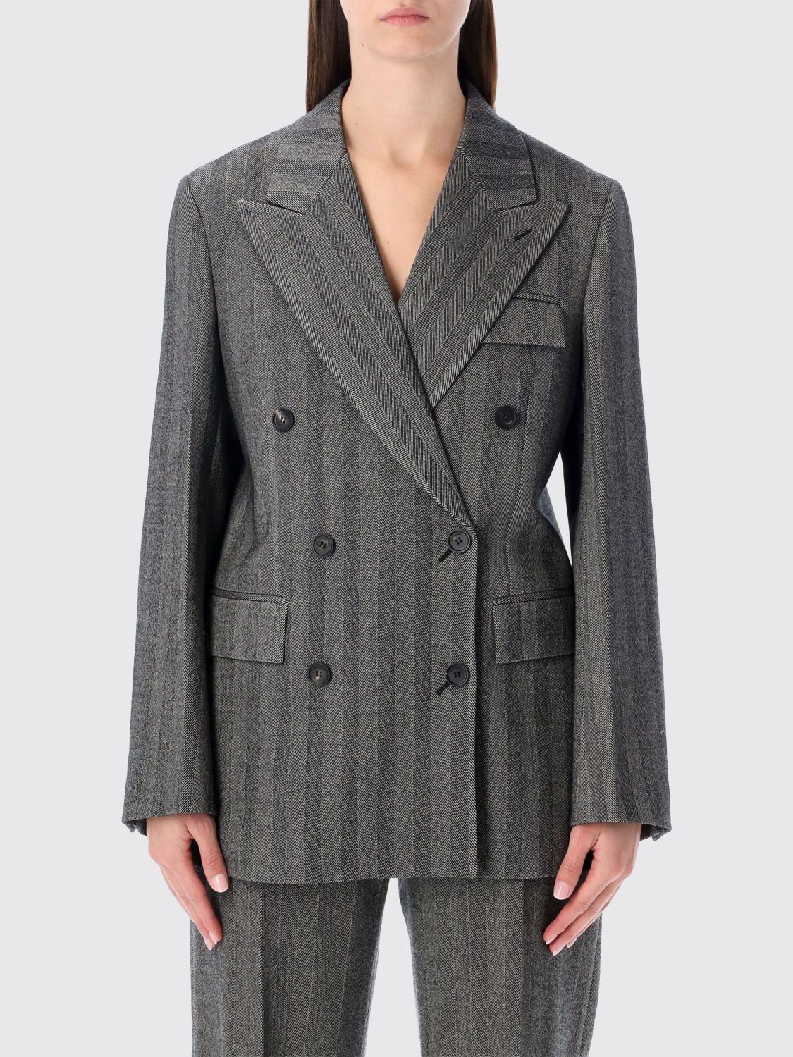 Ferragamo Herringbone Jacket With Chest And Flap Pockets In Gray