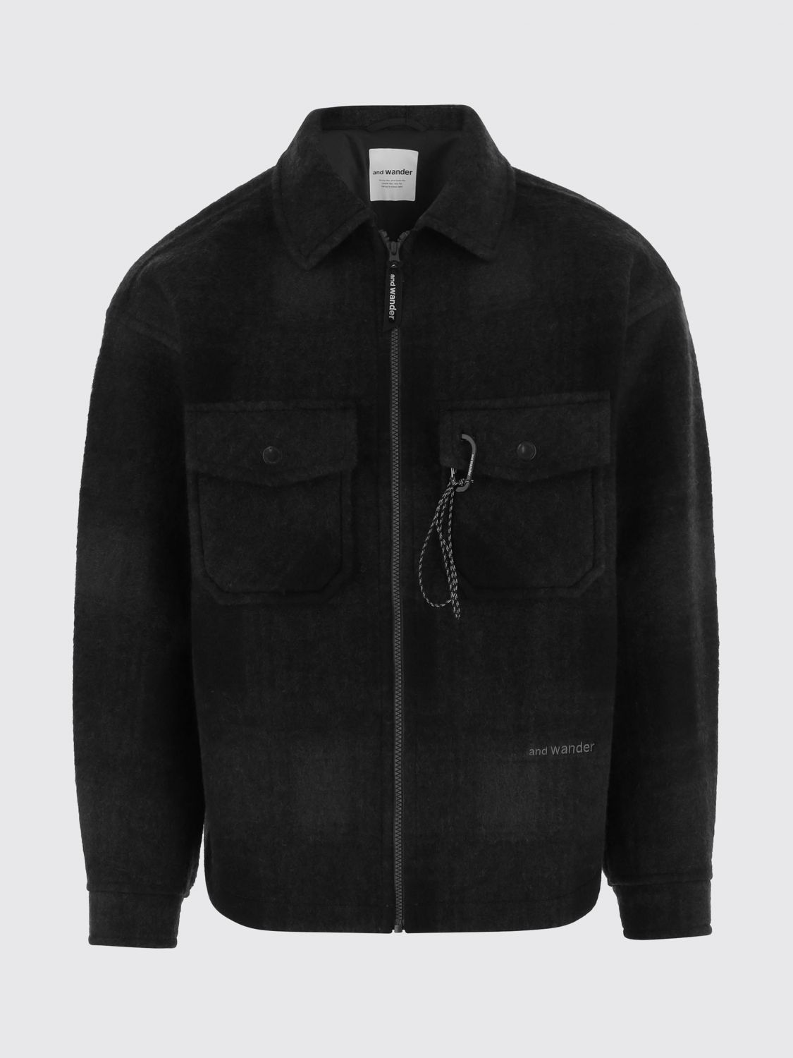 And Wander Checkered Wool Blend Jacket In Black