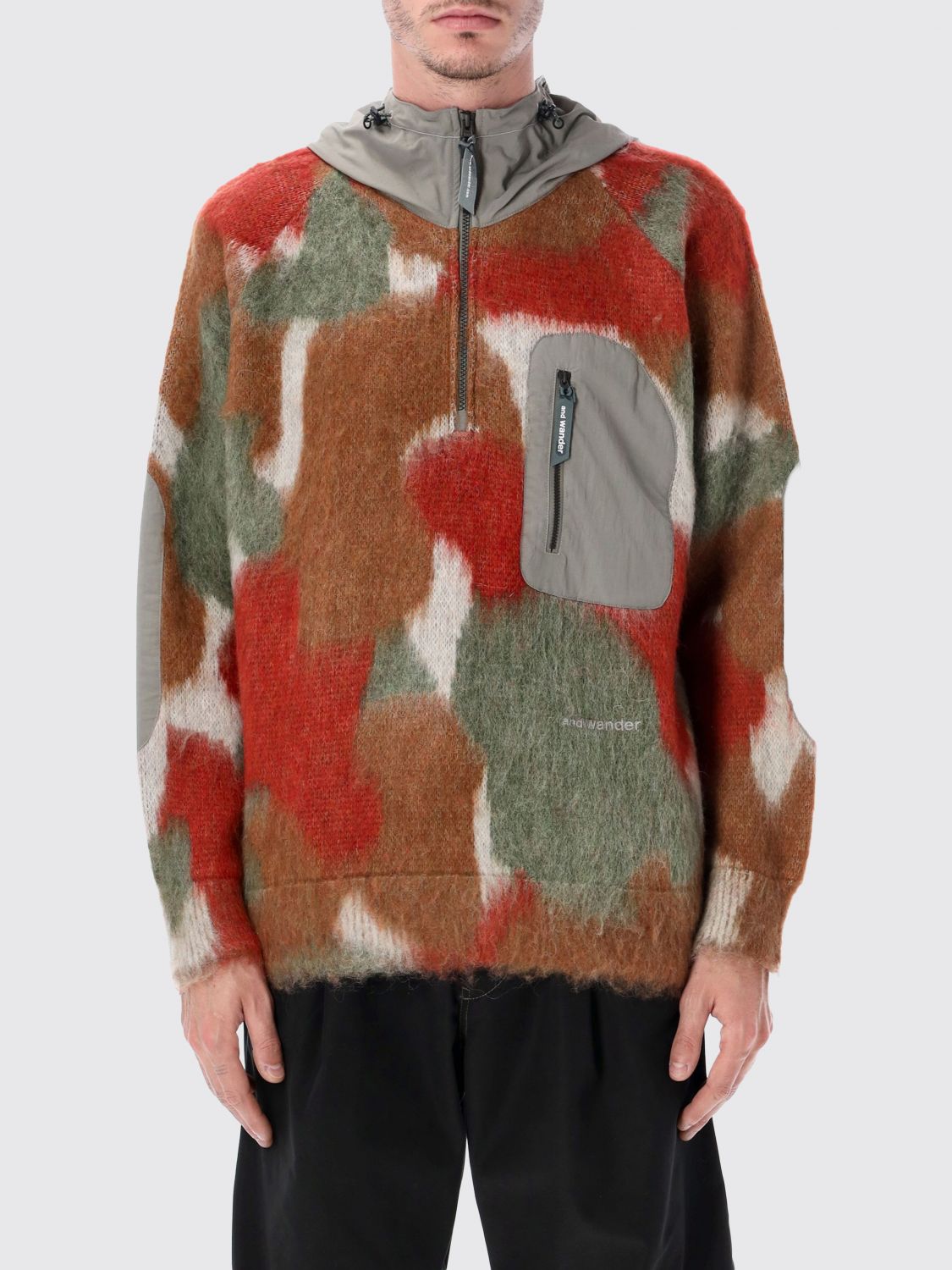 And Wander Mix Shaggy Knit Hoodie In Wool-mohair Blend In Multi