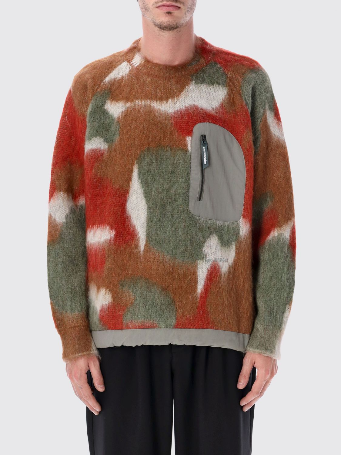 And Wander Multicolor Shaggy Knit Sweater With Oversized Fit In Brown