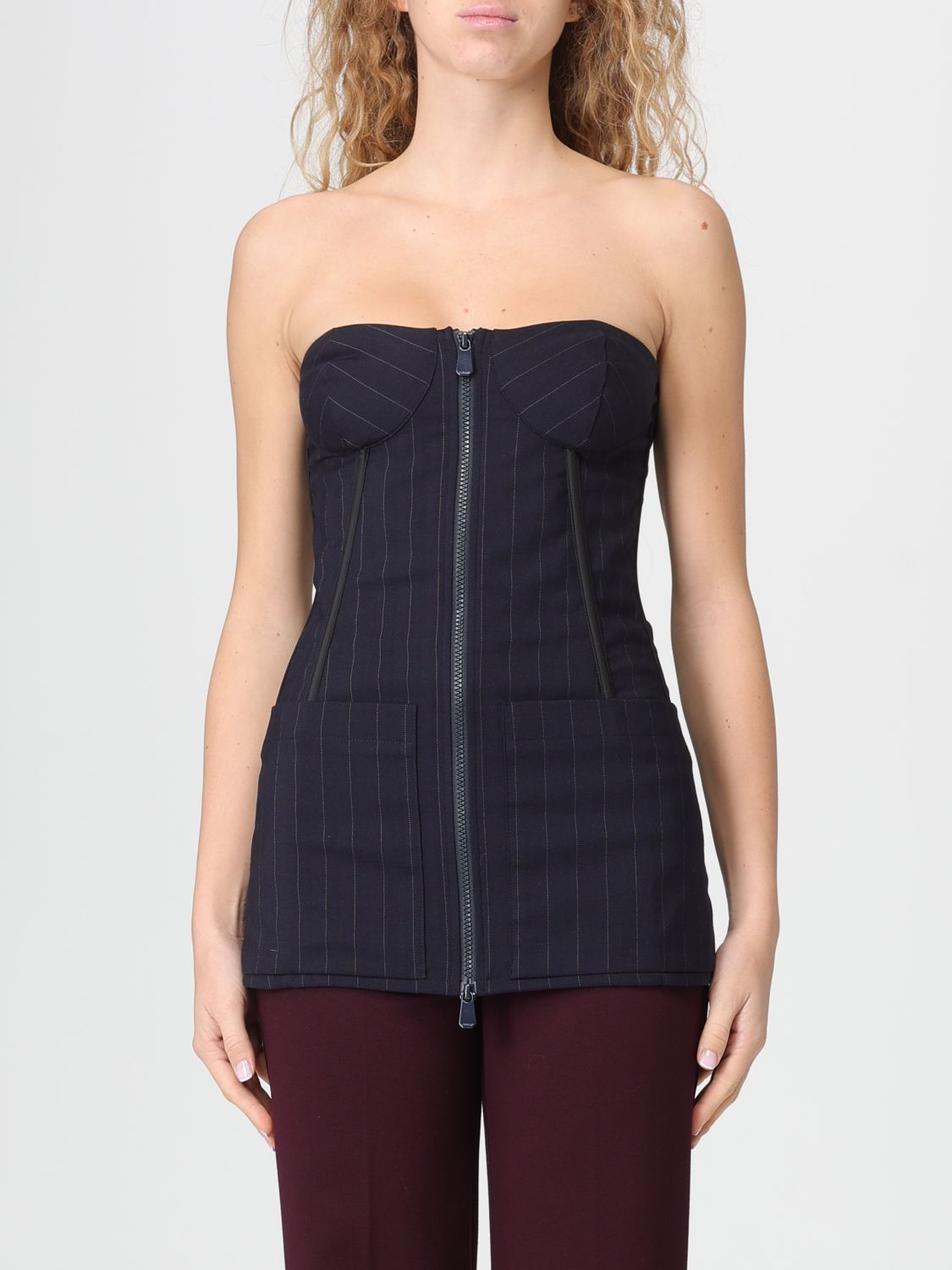 Pinko Top Woman Color Blue In Brown