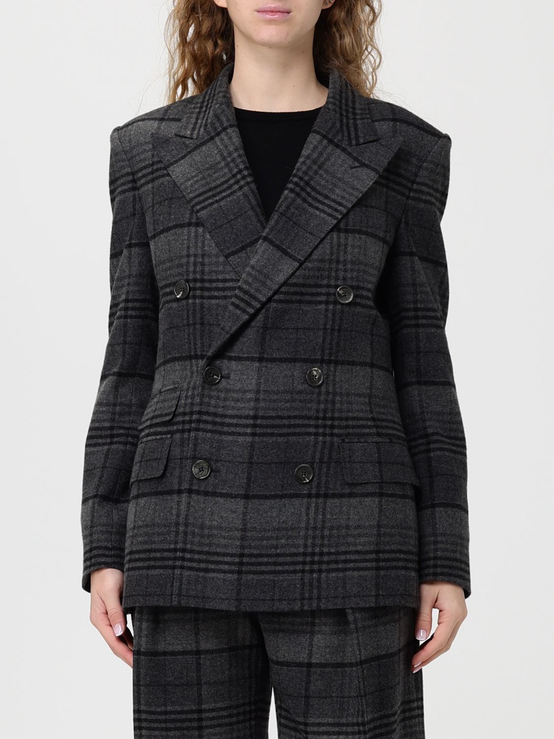 Ralph Lauren Kent Double-breasted Checked Wool Blazer In Gray