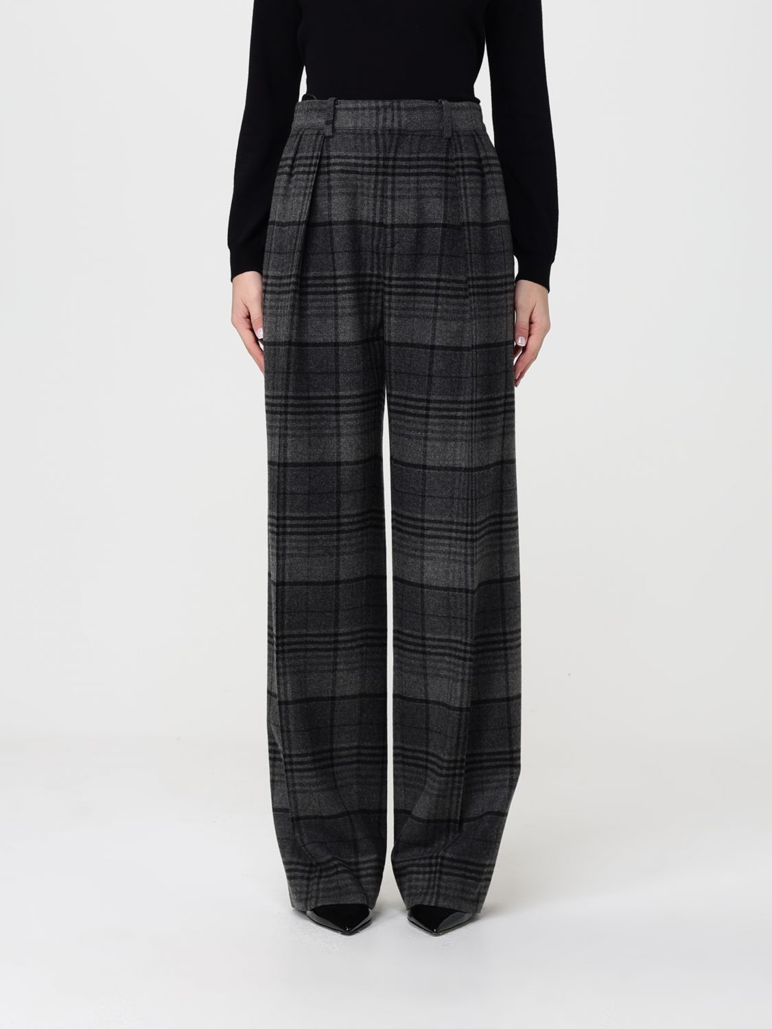Ralph Lauren Jody Plaid Wool Pleated Wide-leg Pants In Black