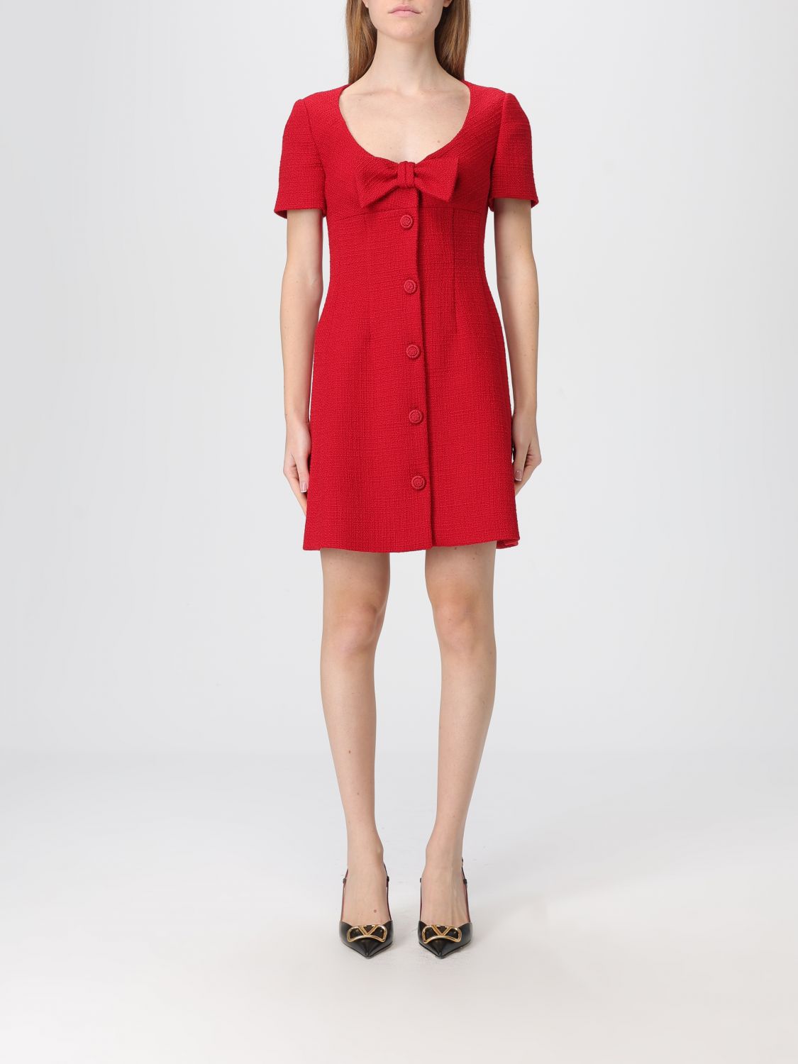 Valentino Bow Detail Dress Scoop Neckline In Red