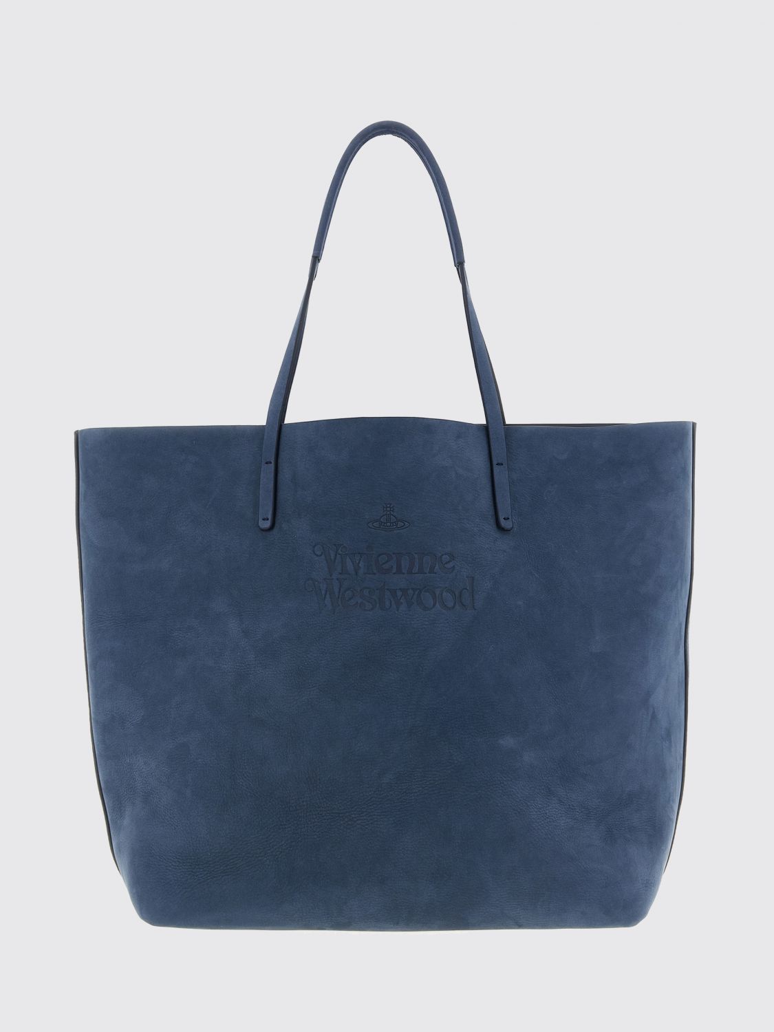 Vivienne Westwood Denim Blue Suede Studio Shopping Bag In Pattern