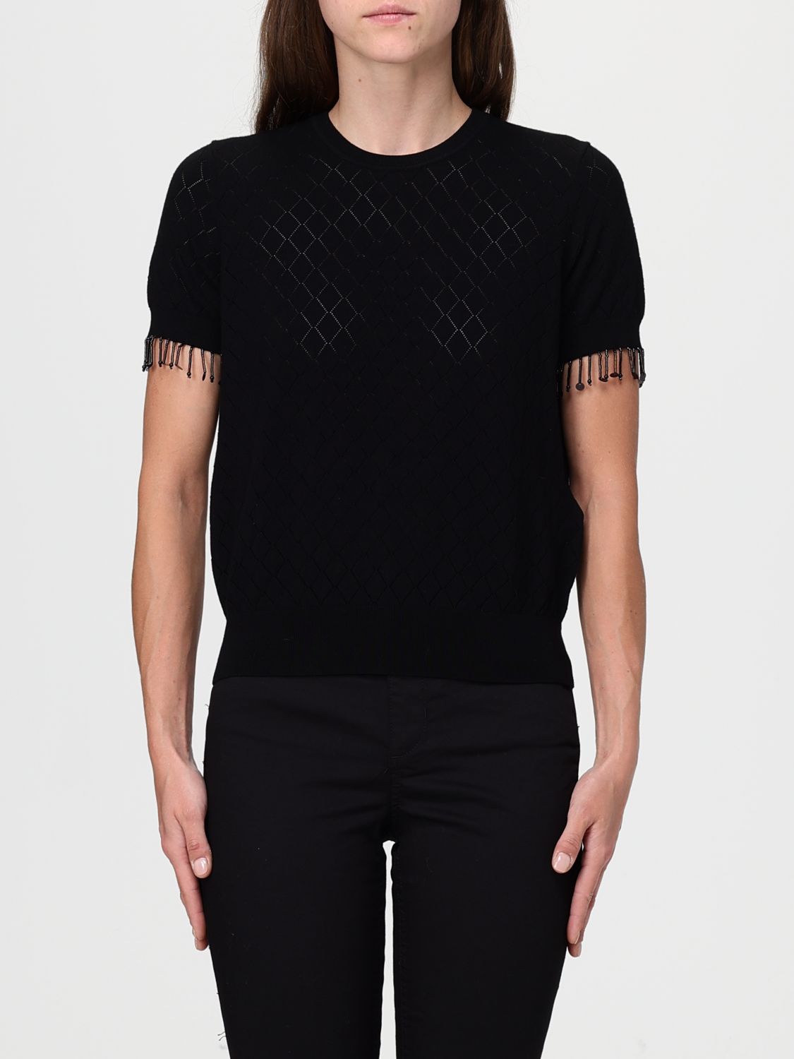 Liu •jo Short-sleeve Black Sweater With Diamond Pattern In Black