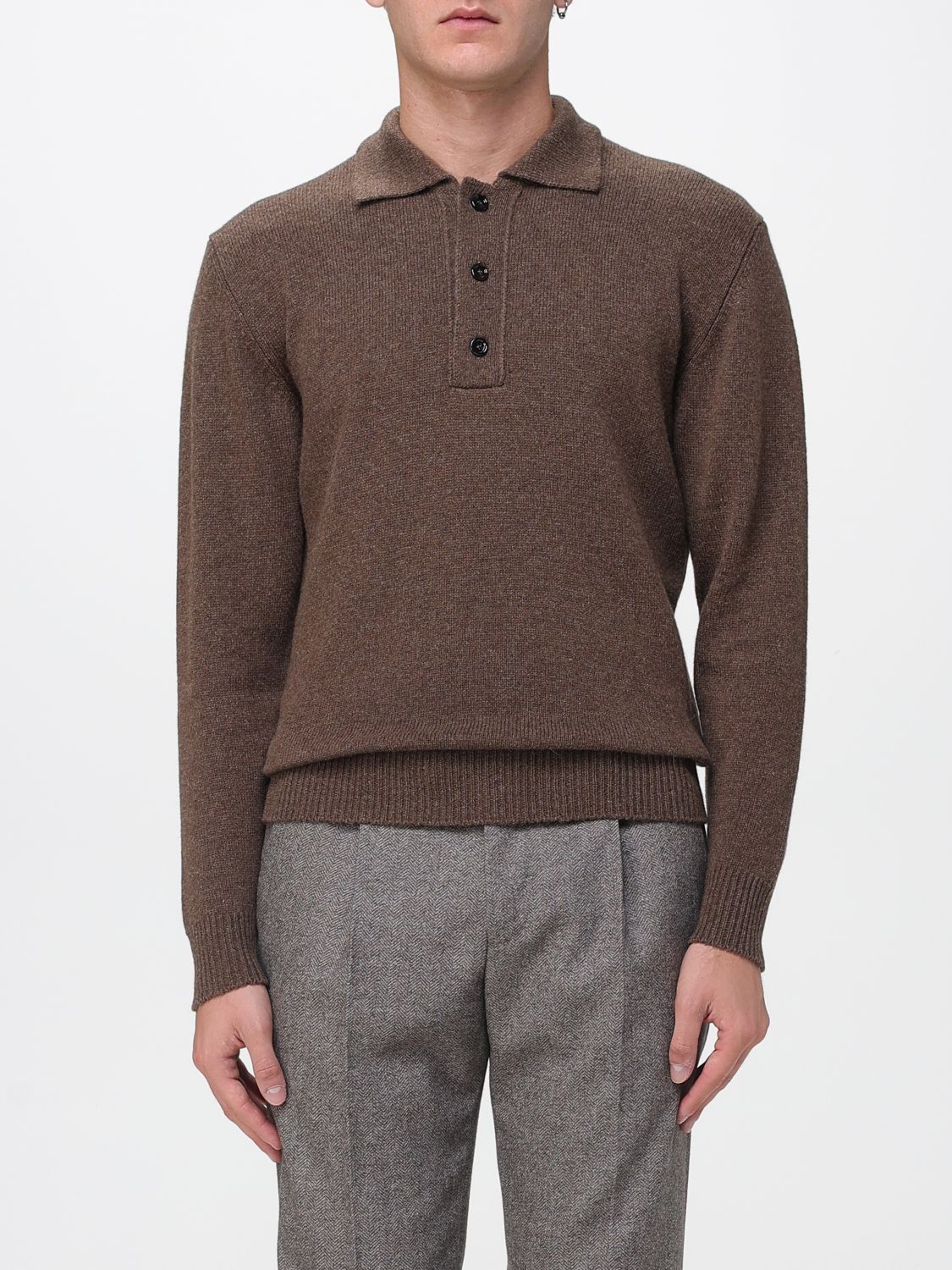 Lardini Ribbed Cuff Crewneck Sweater Design In Brown