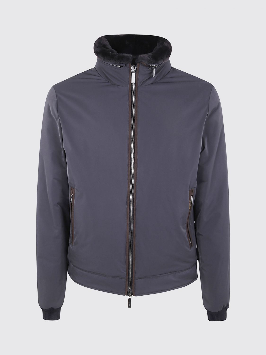 Moorer High Collar Long Sleeve Jacket In Blue