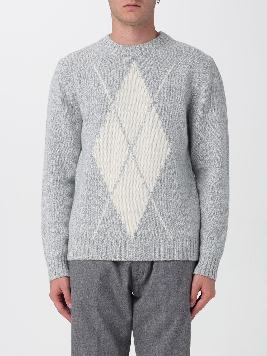 Eleventy Geometric-pattern Wool Sweater In Blue