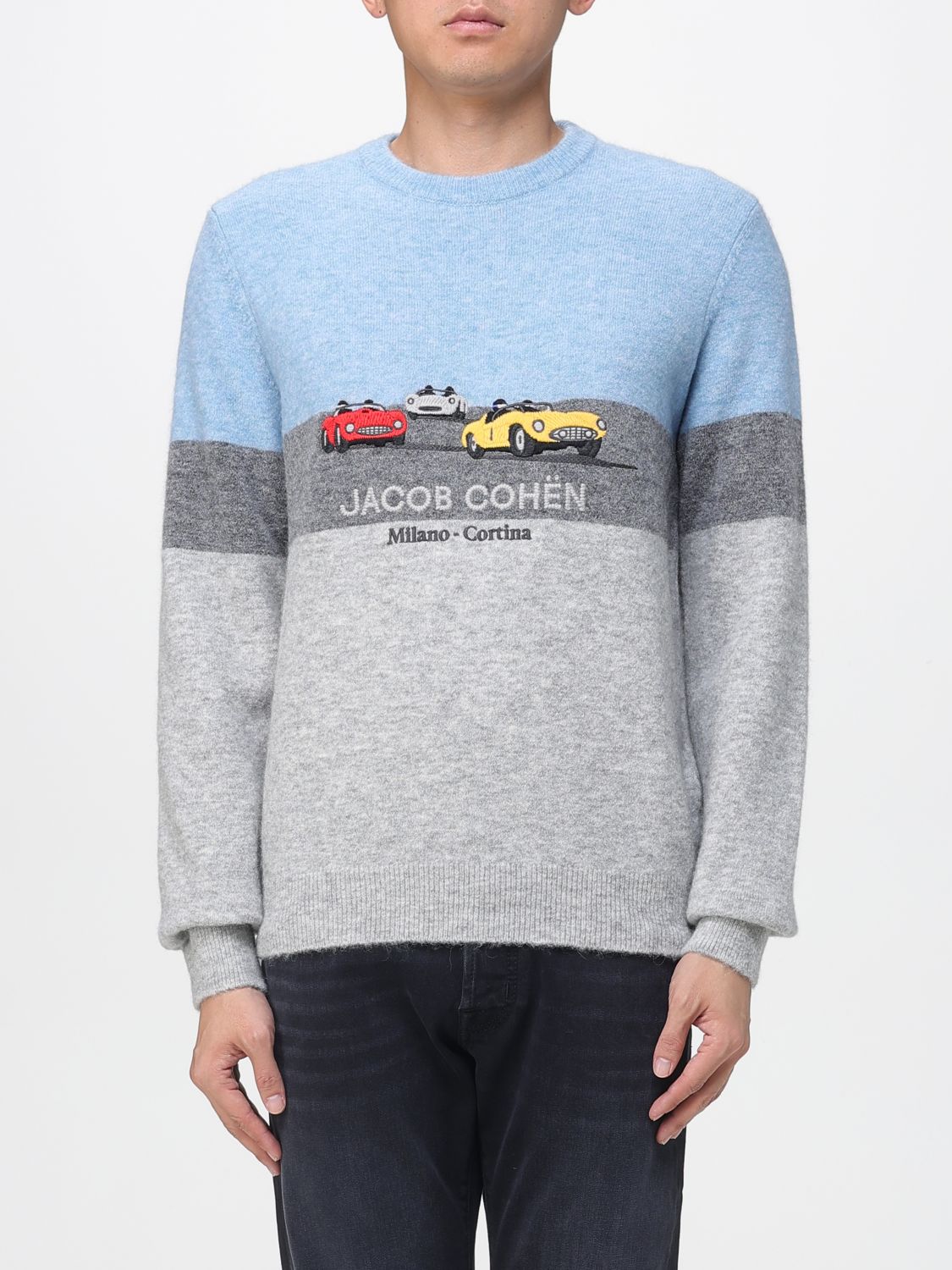 Jacob Cohen Color Block Crew Neck Sweater In Gray
