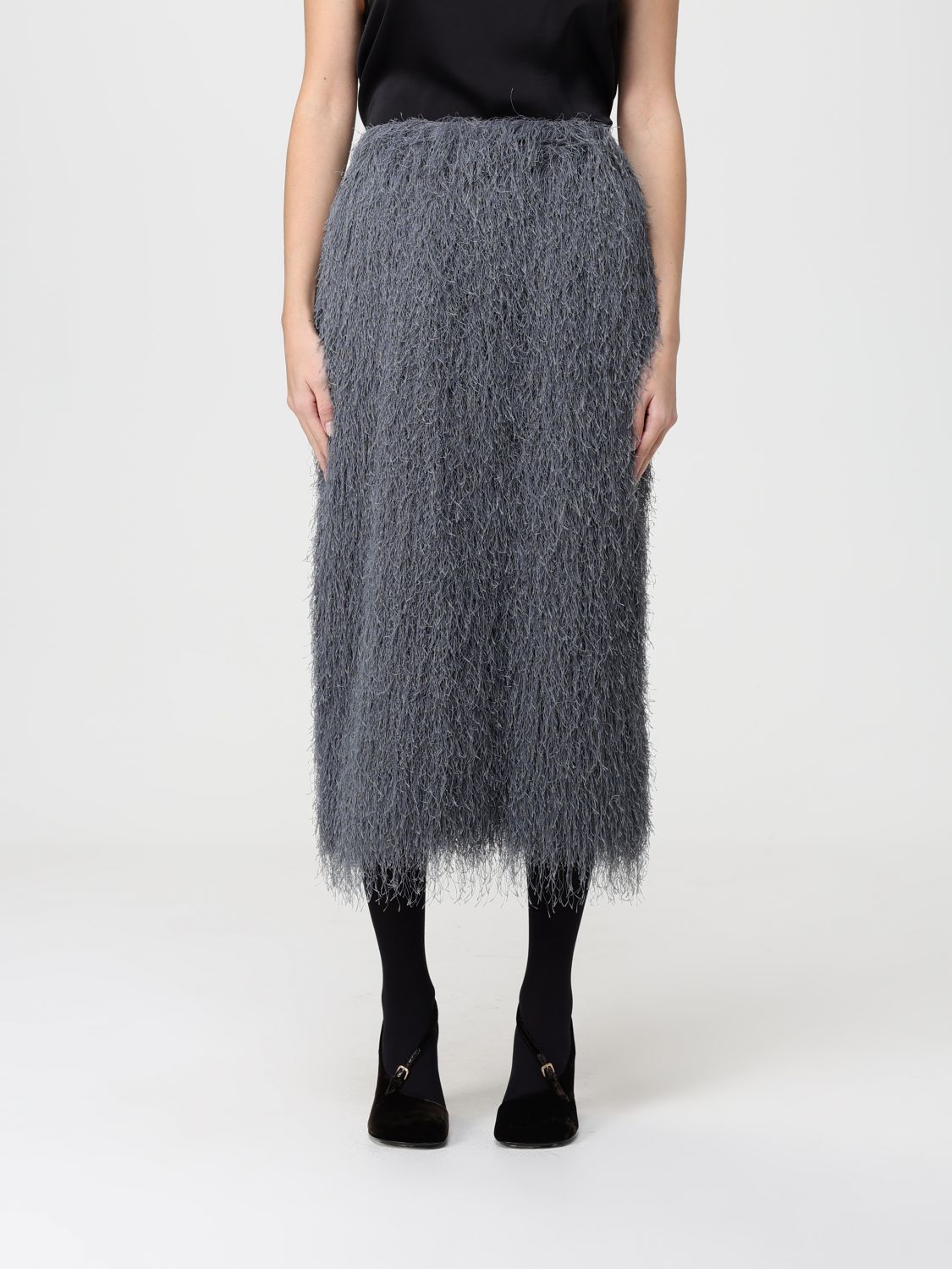 Dries Van Noten Textured Knee-length Skirt Elastic Waistband In Black