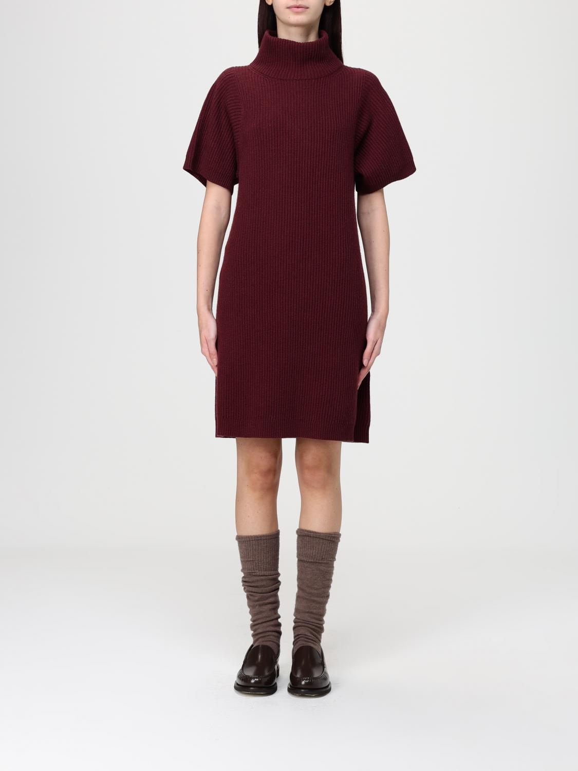 Brunello Cucinelli Bordeaux Fleece Wool Casual Dress In Purple