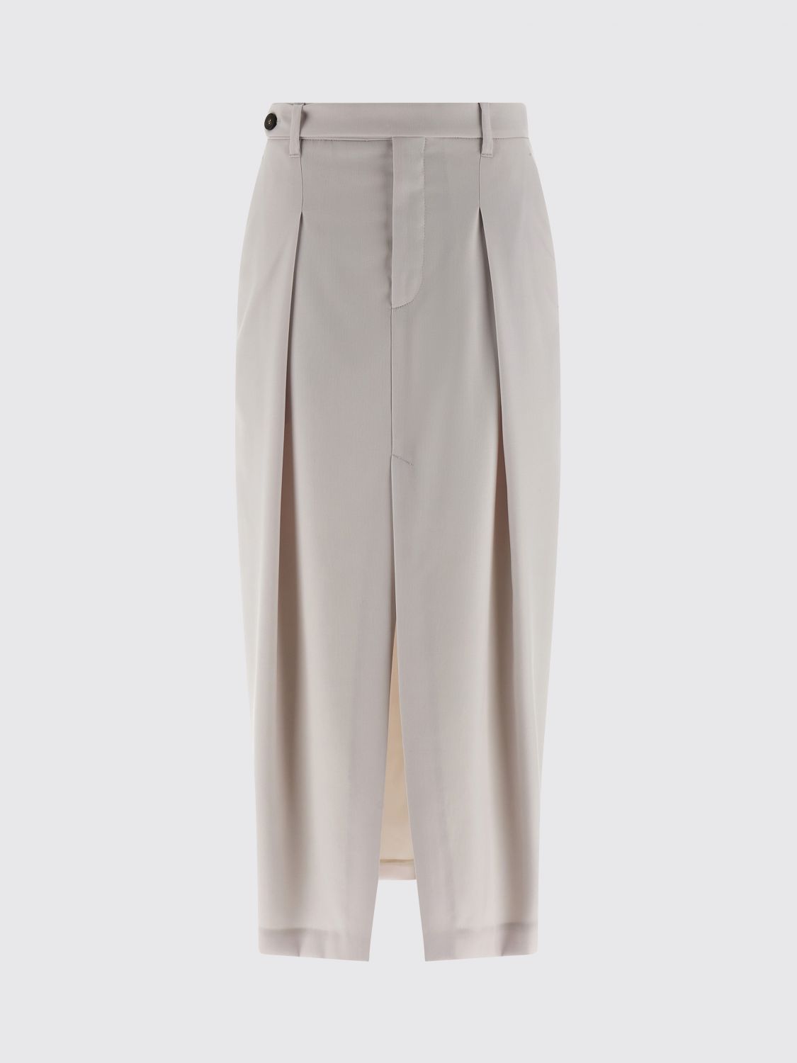 Brunello Cucinelli Curved Pleated Skirt Button Detail In Gray