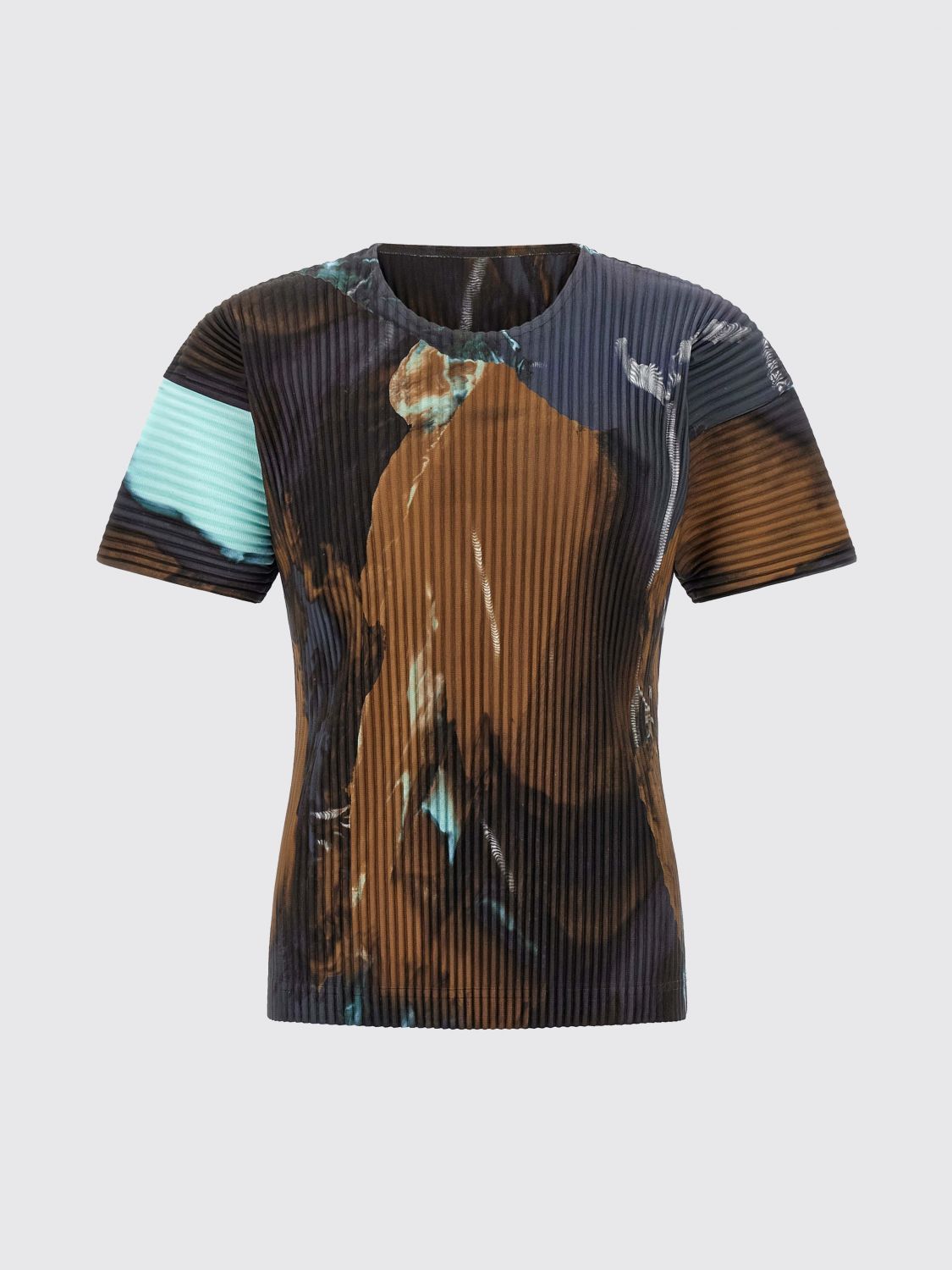 Issey Miyake Abstract Crew Neck Ribbed Short Sleeve Top In Black