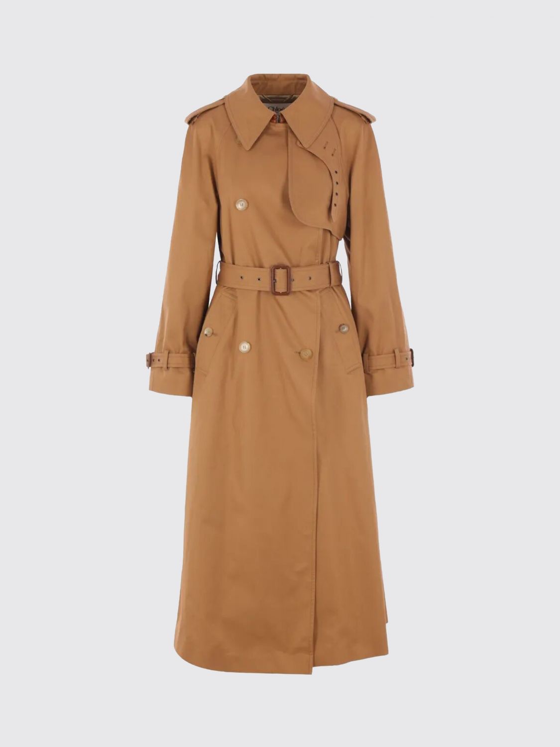 Chloé Long Water-repellent Beige Trench Coat In Cotton Gabardine In Brown