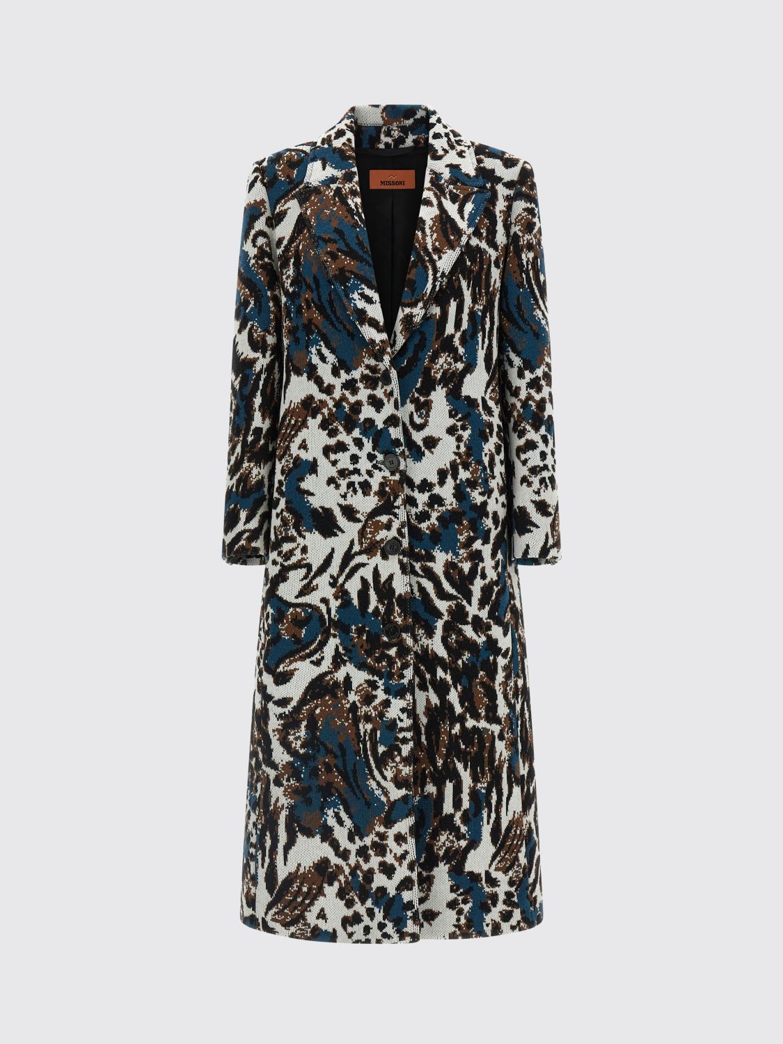 Missoni Long Animal Print Coat Featuring Pockets In Blue