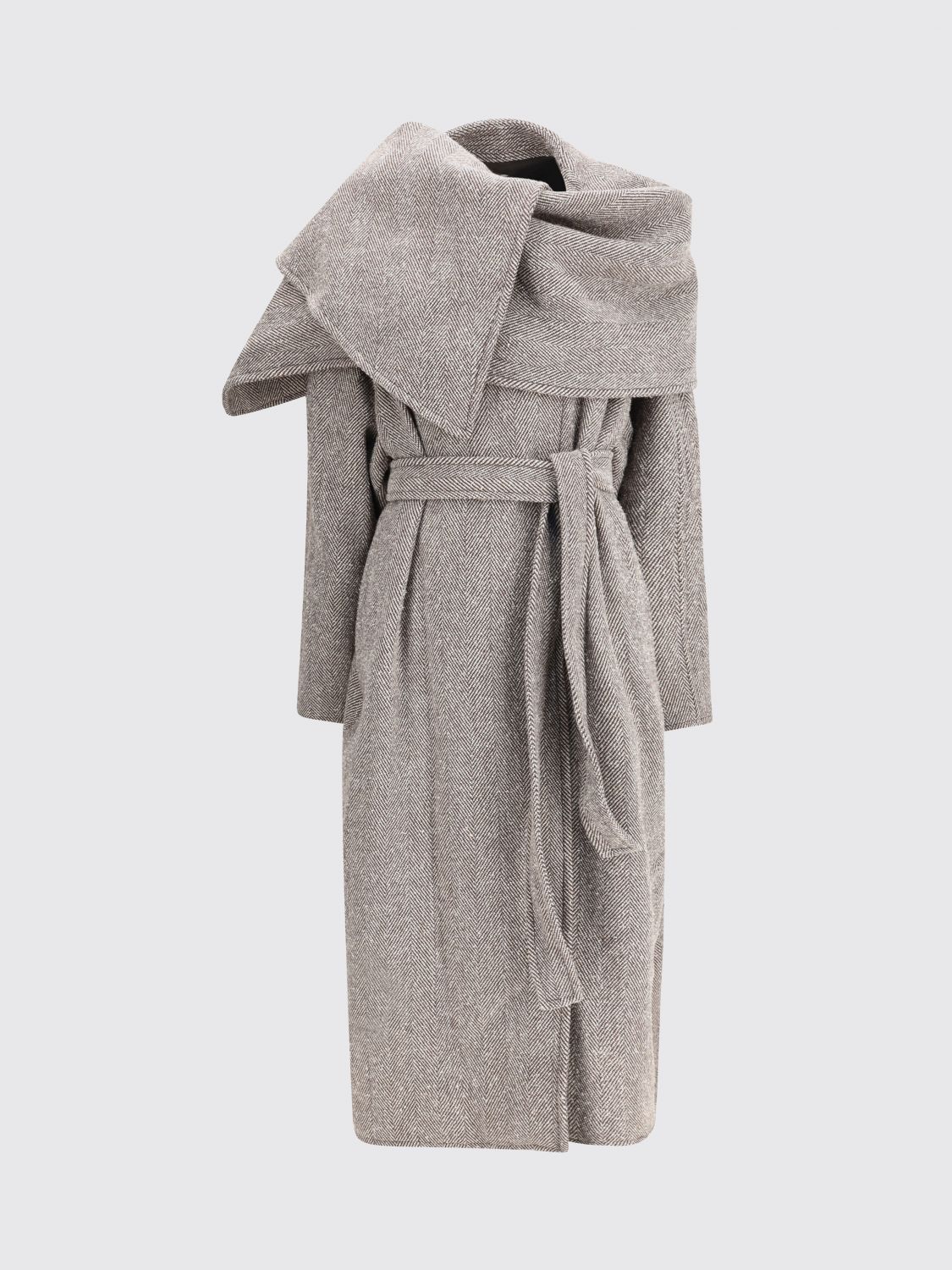 Ferragamo Oversized Asymmetric Coat In Gray