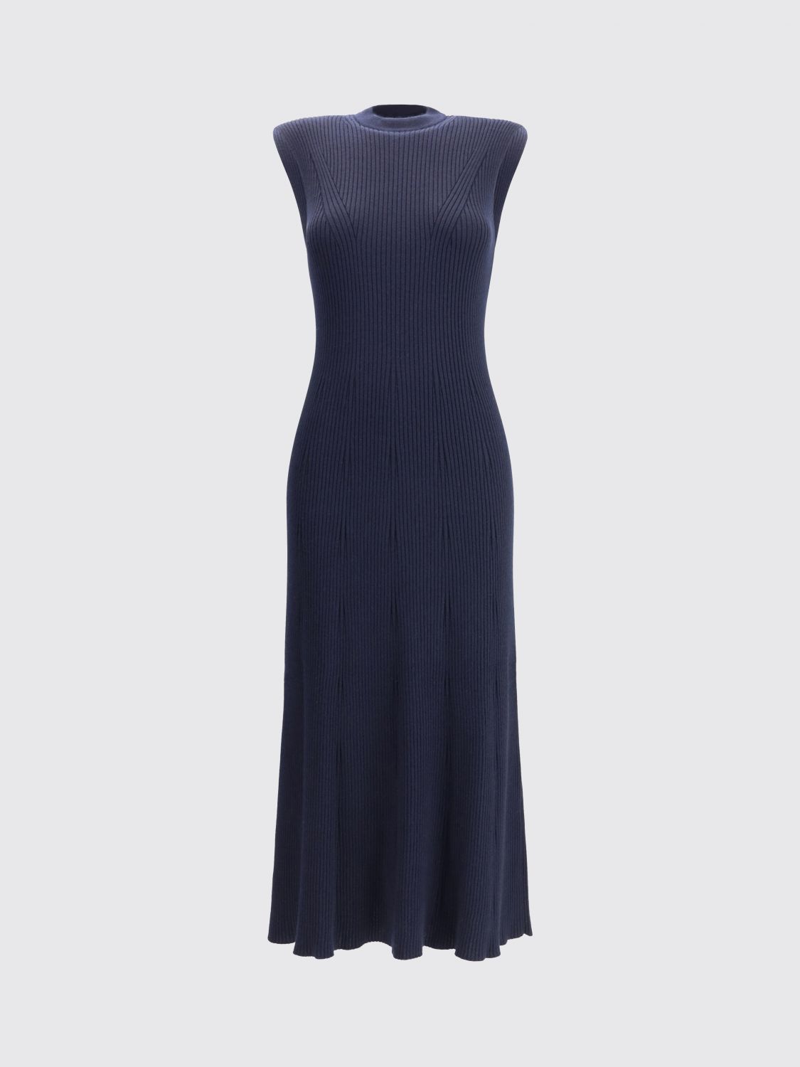 Sa Su Phi Ribbed Cashmere Silk Sleeveless Long Dress In Blue
