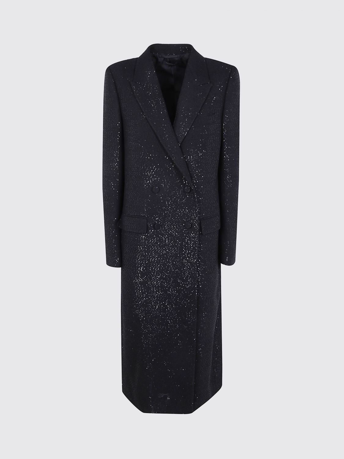 Tom Ford Sequined Wool Blend Crepe Double Breasted Coat In Black