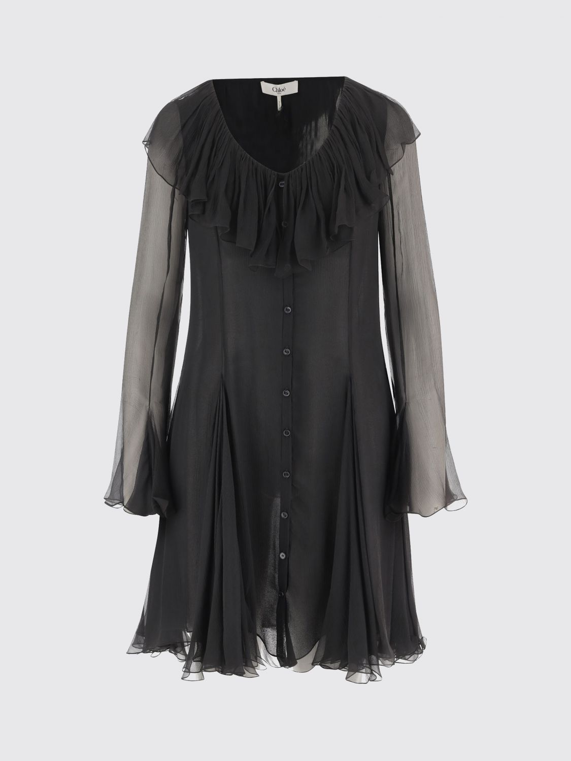 Chloé Chloè Flared Mini Dress In Silk Muslin In Black