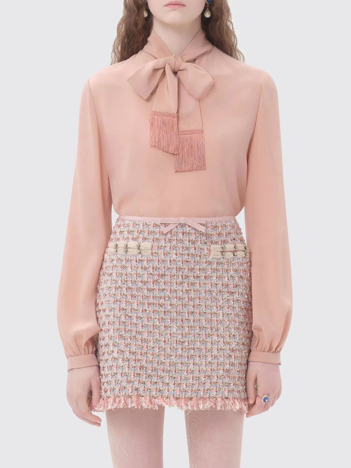 Valentino Bow-detail Silk Crêpe Blouse In Pink