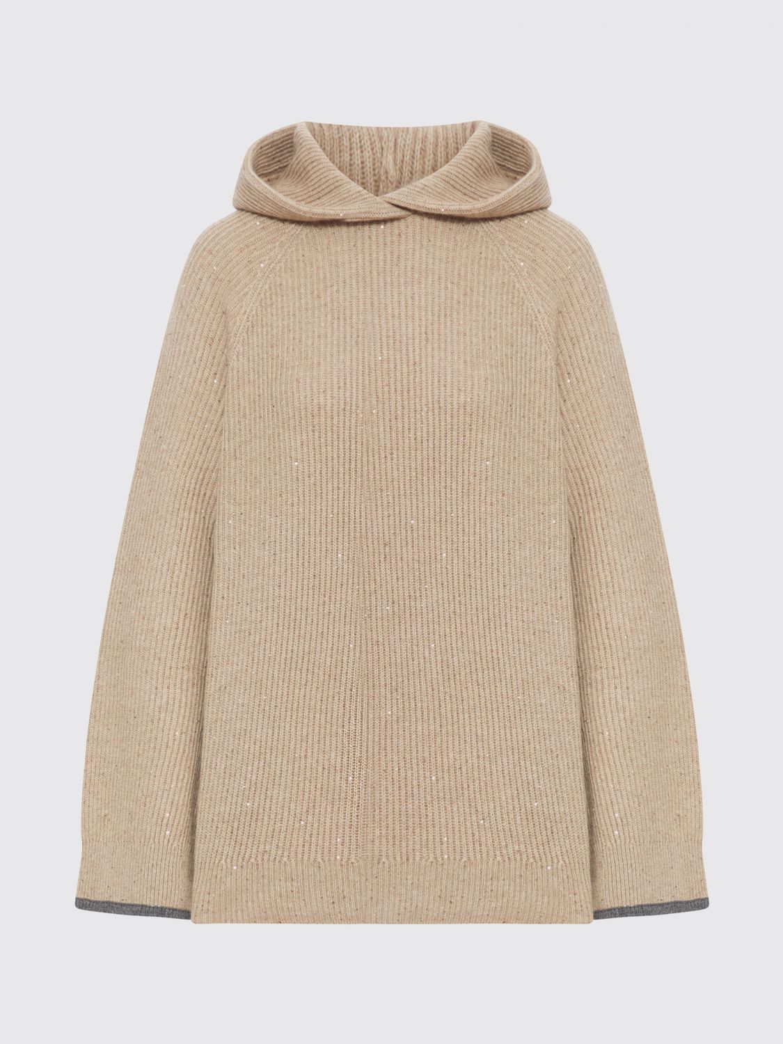 Brunello Cucinelli Cashmere Sweater With Hood In Neutral