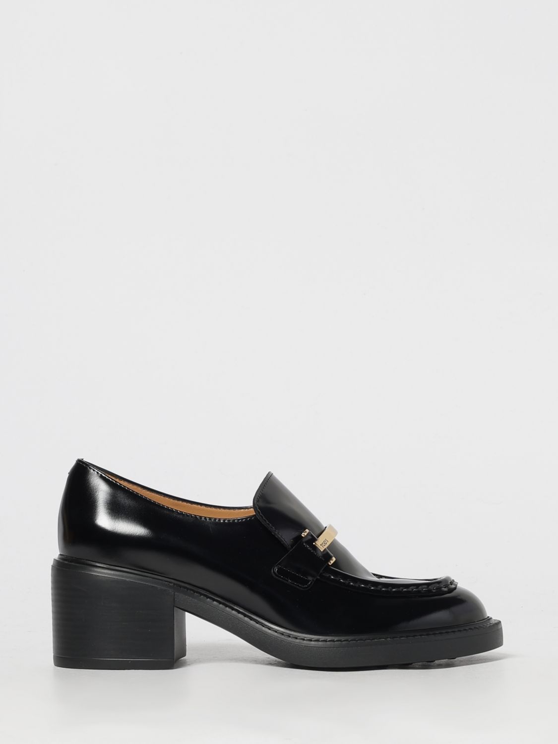 Tod's Block Heel Round Toe Loafers With Hardware In Black