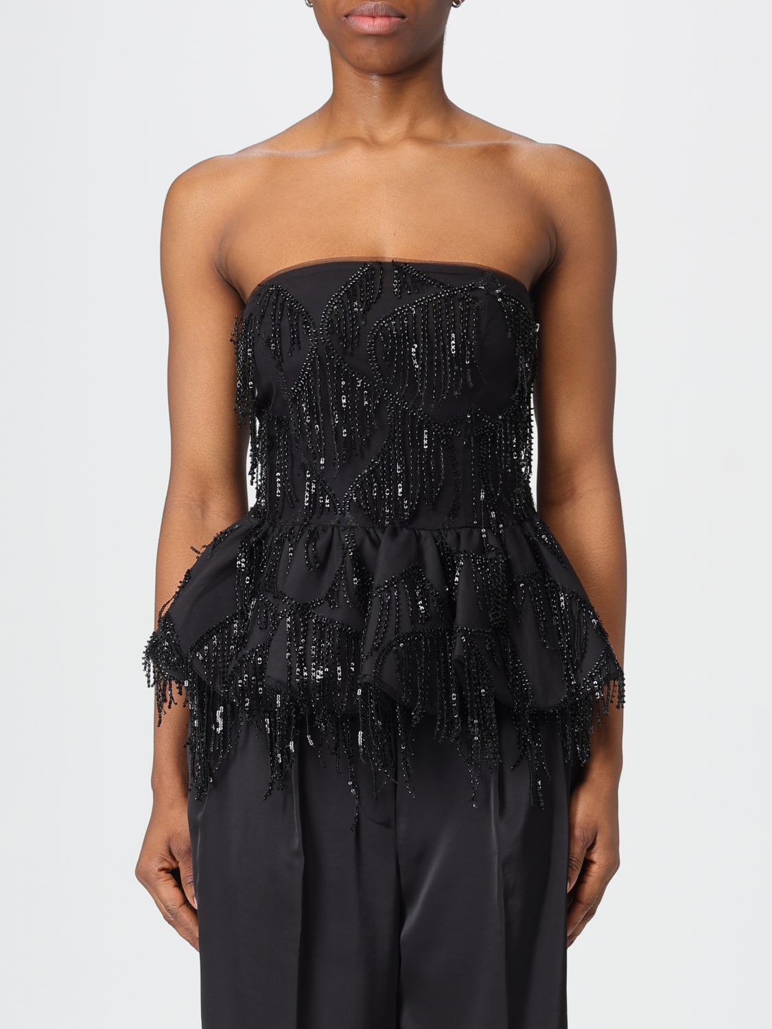 Rotate Birger Christensen Sequin-embellished Peplum Top In Black