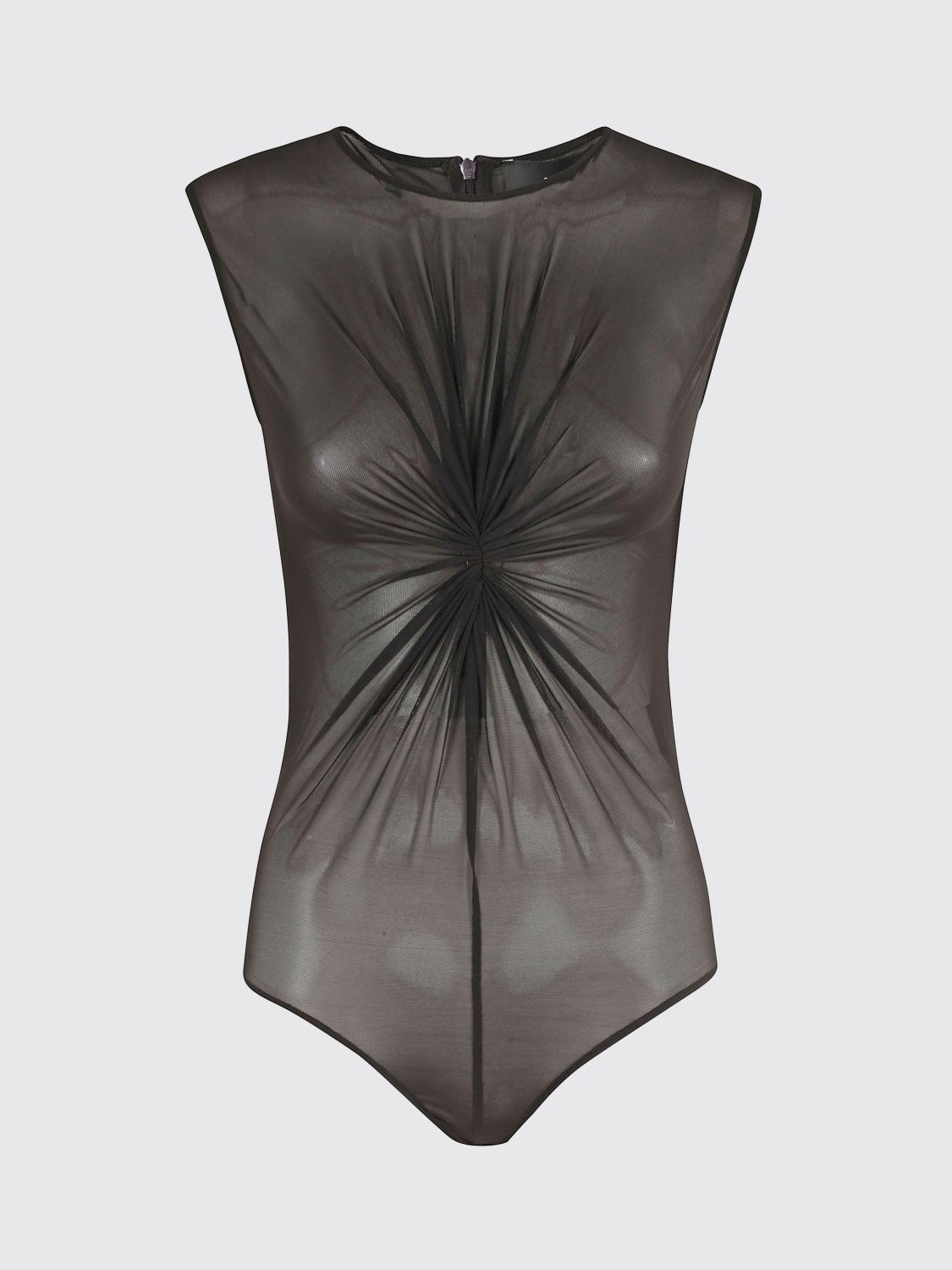 Federica Tosi Draped Tulle Bodysuit With Elegant Gathered Detail In Brown