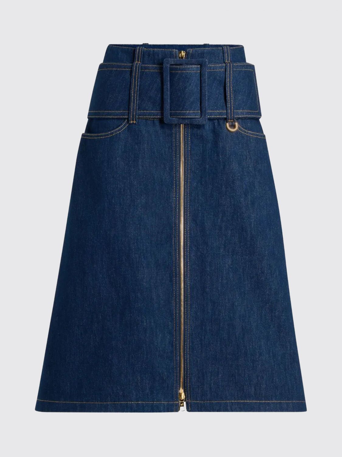Patou Midi Skirt With Zip And Belt In Blue