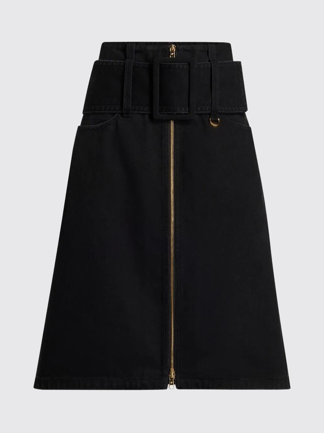 Patou Midi Skirt With Zipper And Belt In Black