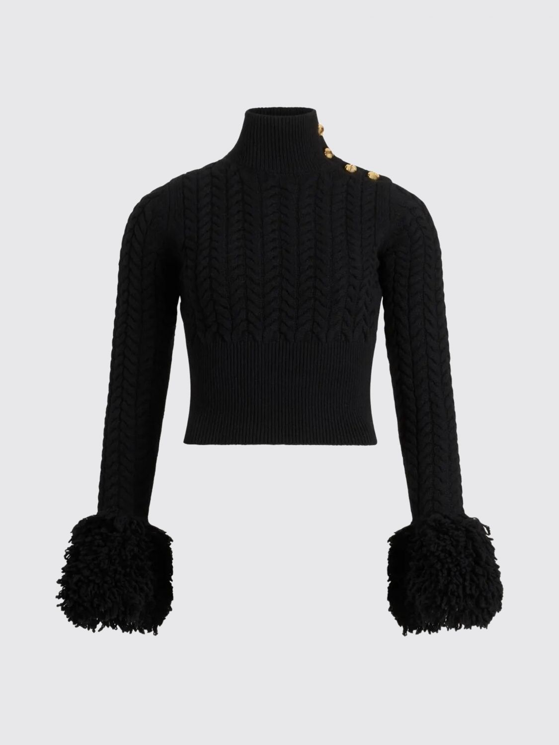 Patou Sweater With Fringes In Wool And Cashmere In Black