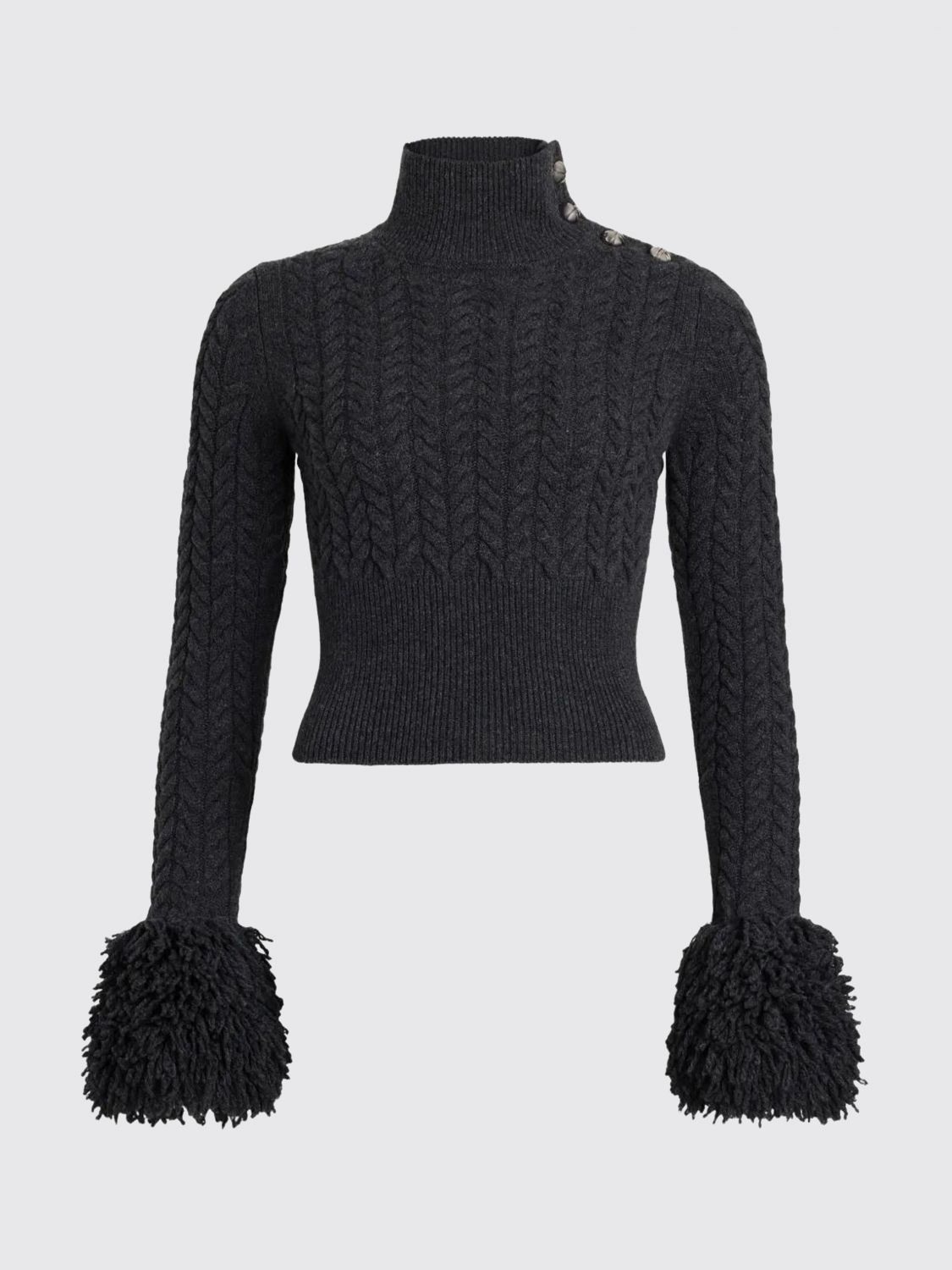 Patou Sweater With Fringes In Wool And Cashmere In Black