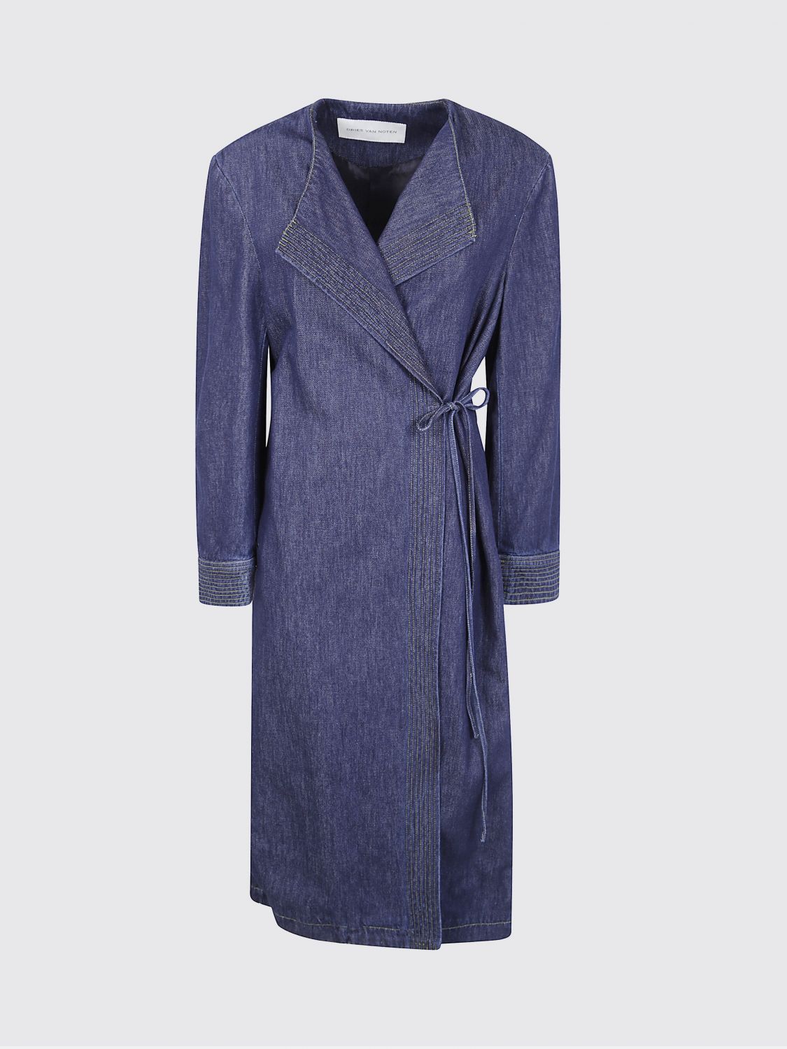 Dries Van Noten Denim Coat With Long Sleeves And Lapel In Blue