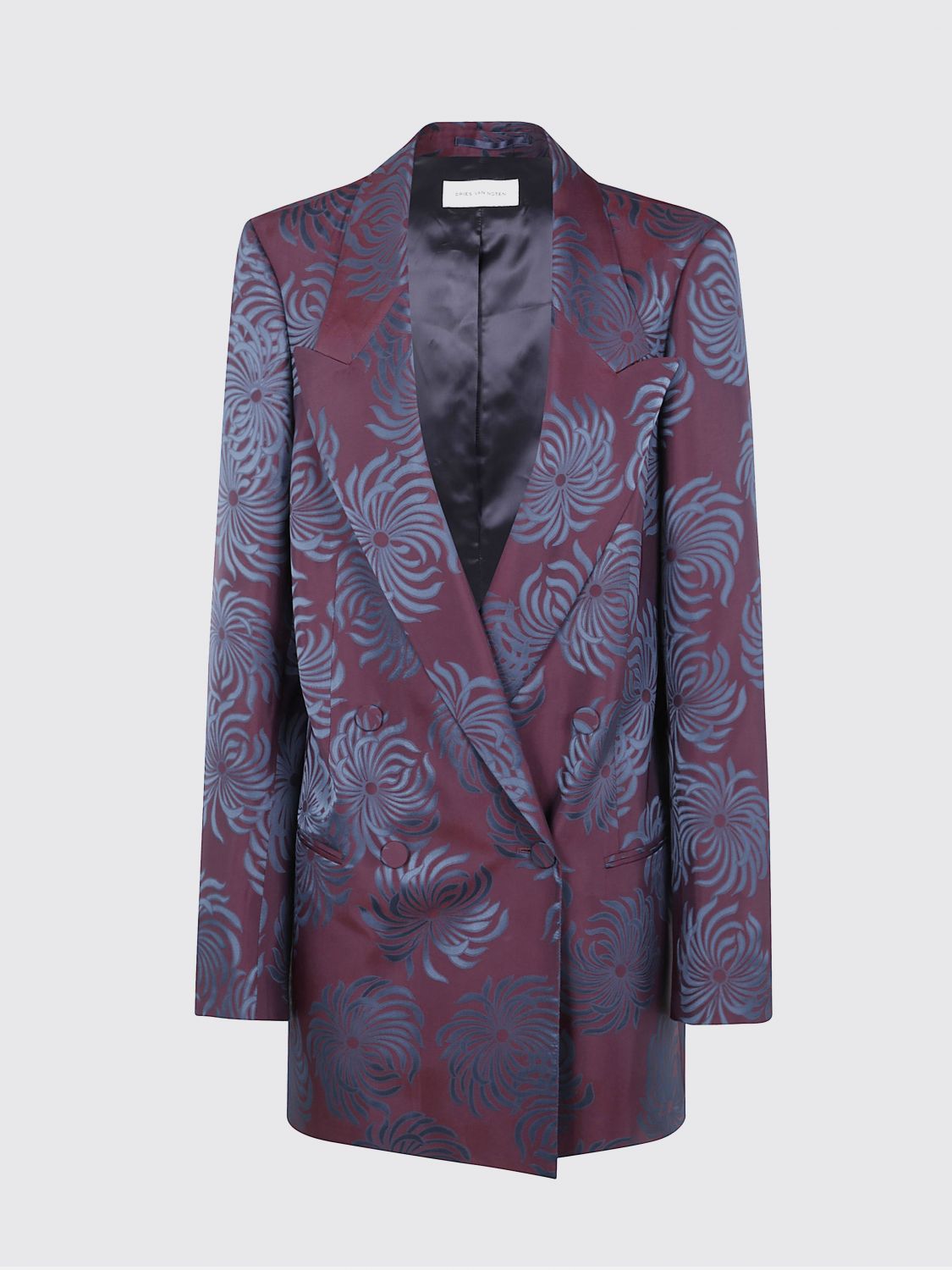 Dries Van Noten Floral Long Sleeve Jacket Front Pockets In Purple