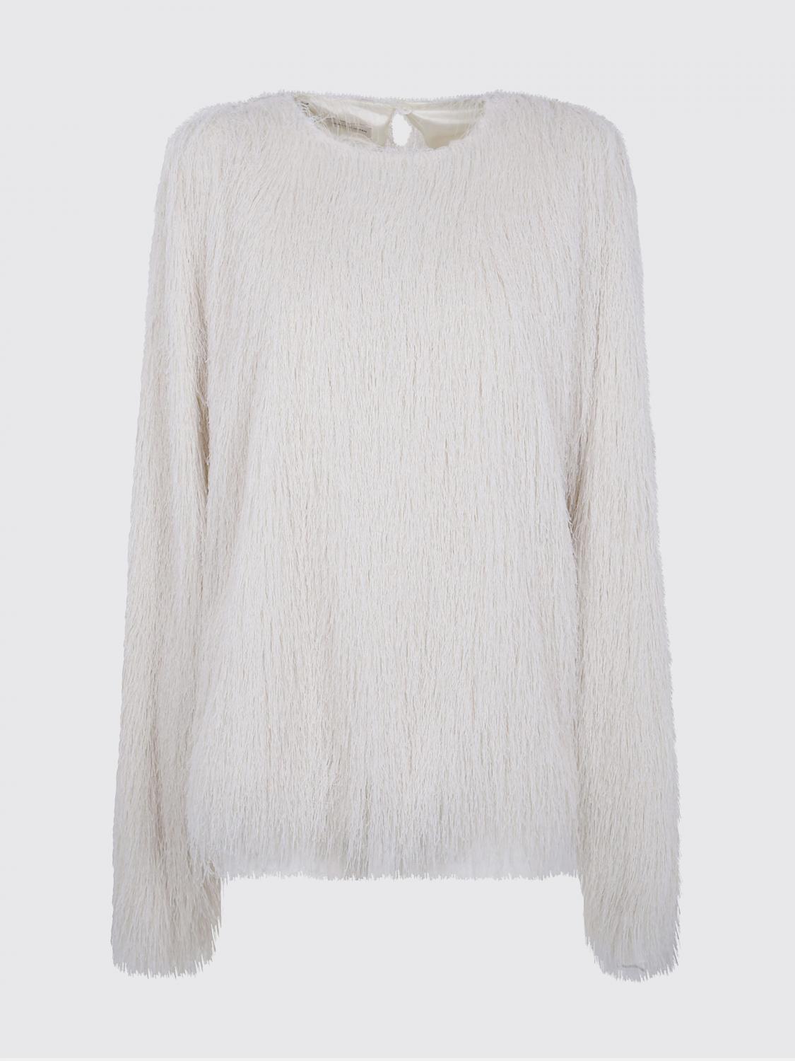 Dries Van Noten Textured Long Sleeve Shirt With Keyhole Back In White