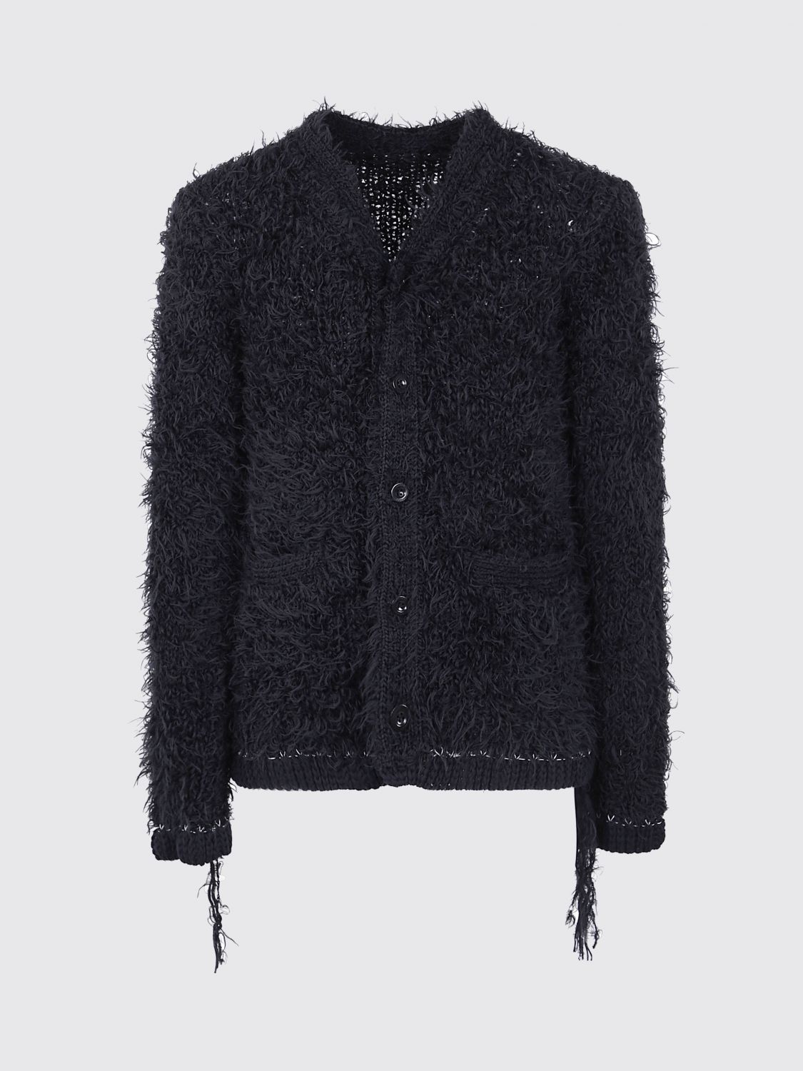 Sacai Furry Knit Cardigan In Blue