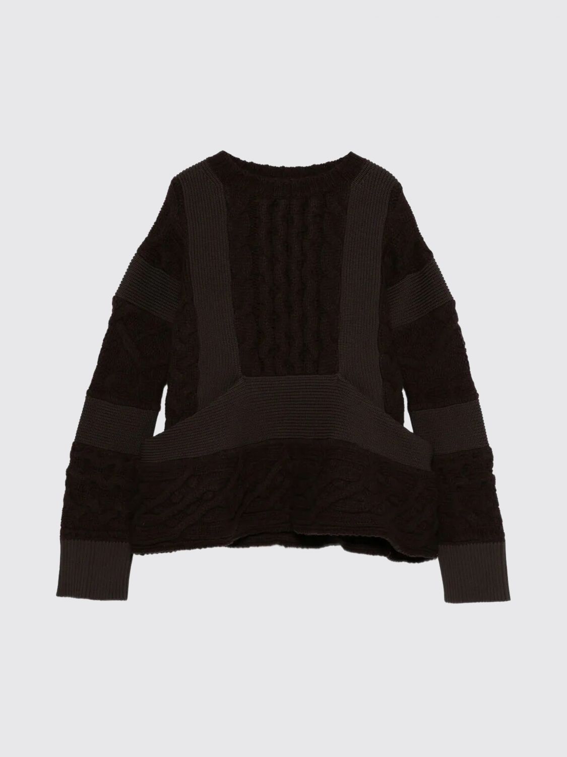 Sacai Wool Knit Round Neck Pullover In Brown