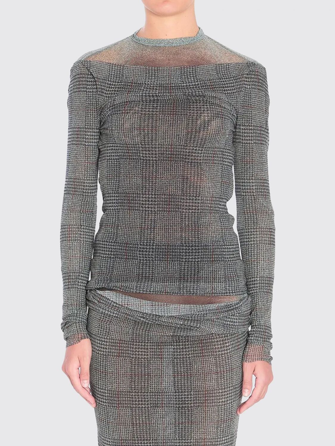 Jean Paul Gaultier Women Body Shadow And Prince Of Wales Print Mesh Top In Gray