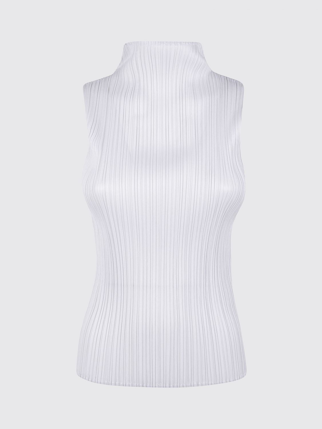 Issey Miyake Basics Pleated Funnel-neck Top In White