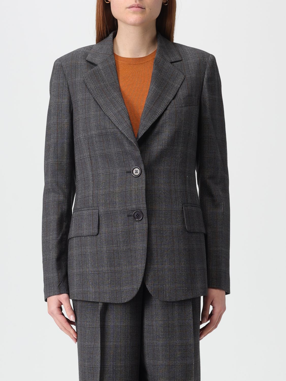 Aspesi Check-pattern Blazer In Gray