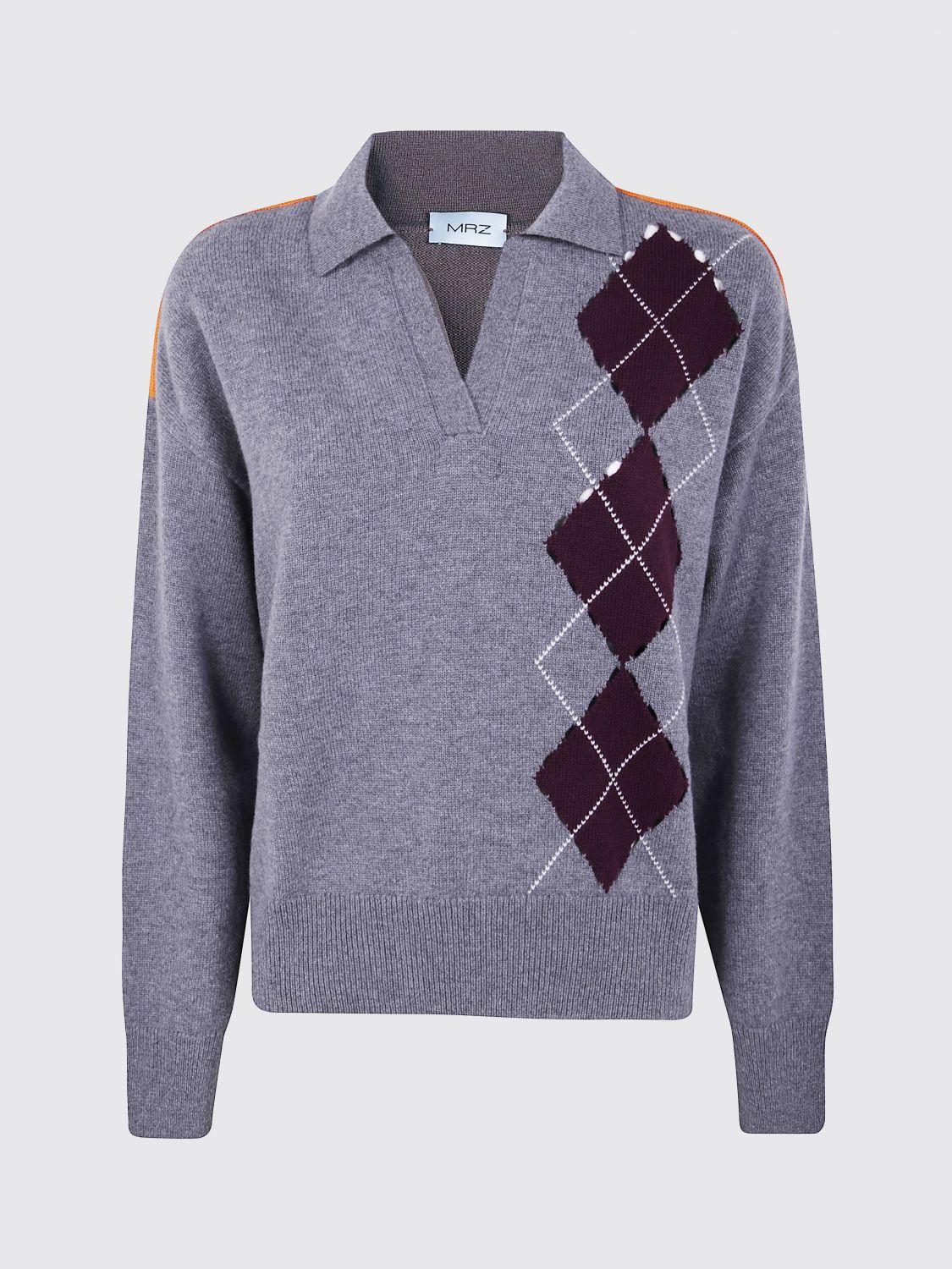 Mrz Argyle-panel Wool Sweater In Gray