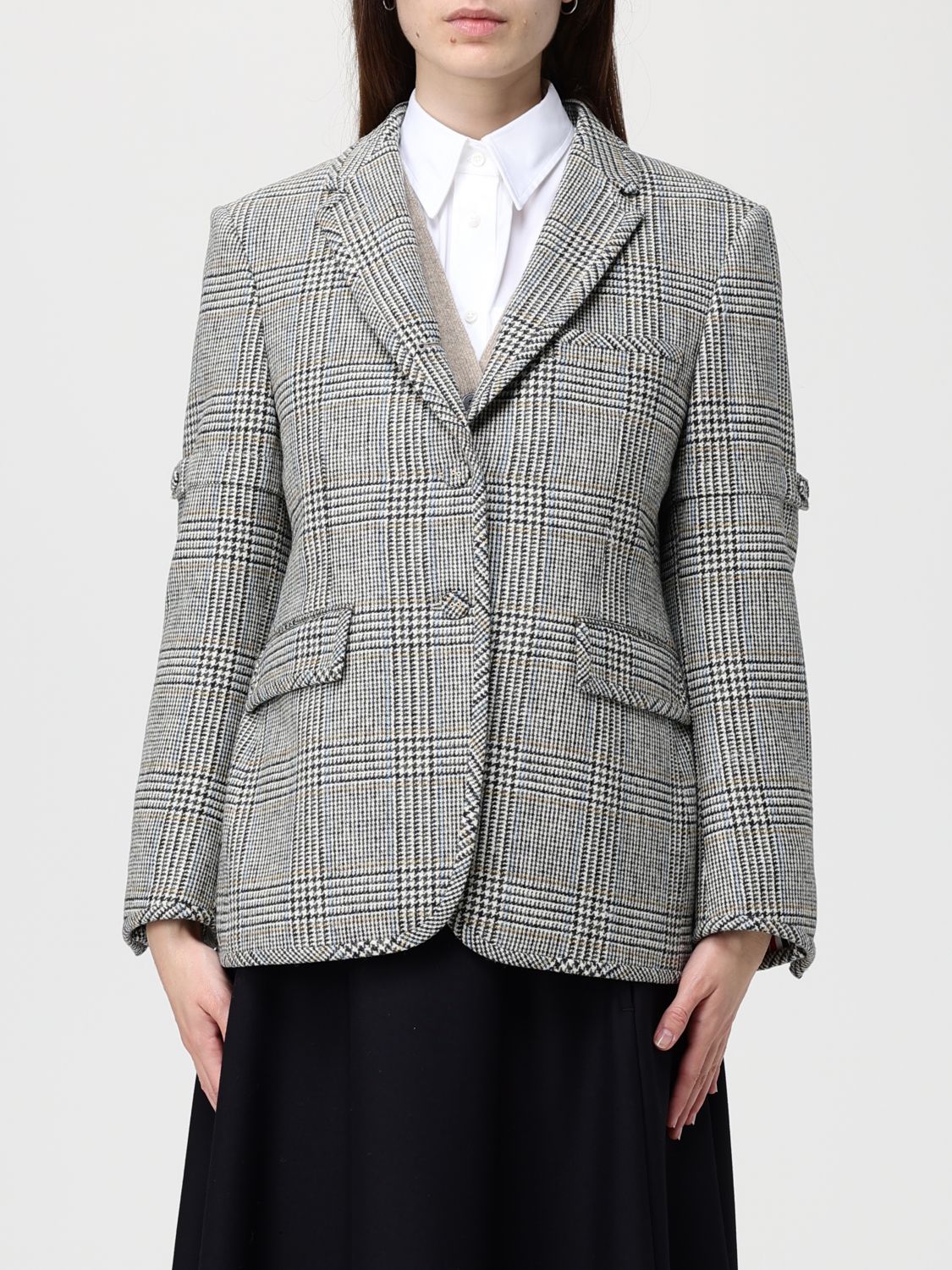 Thom Browne Prince Of Wales Blazer In Gray