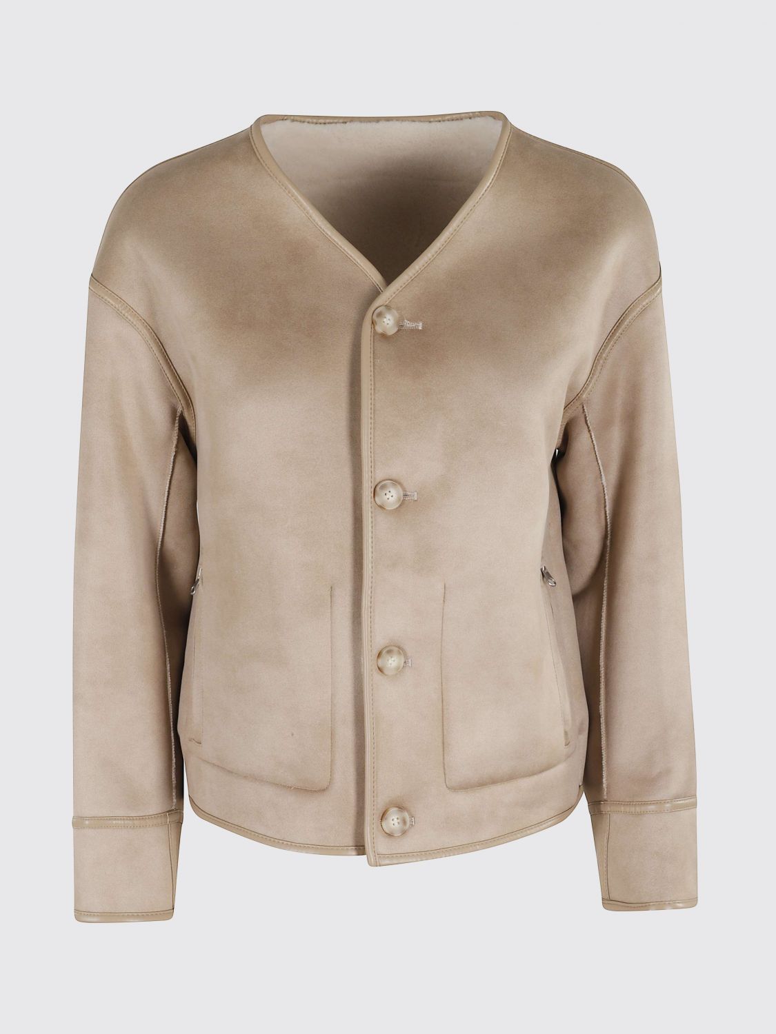 Urbancode Reversible Beige Jacket With Faux Shearling In Neutral