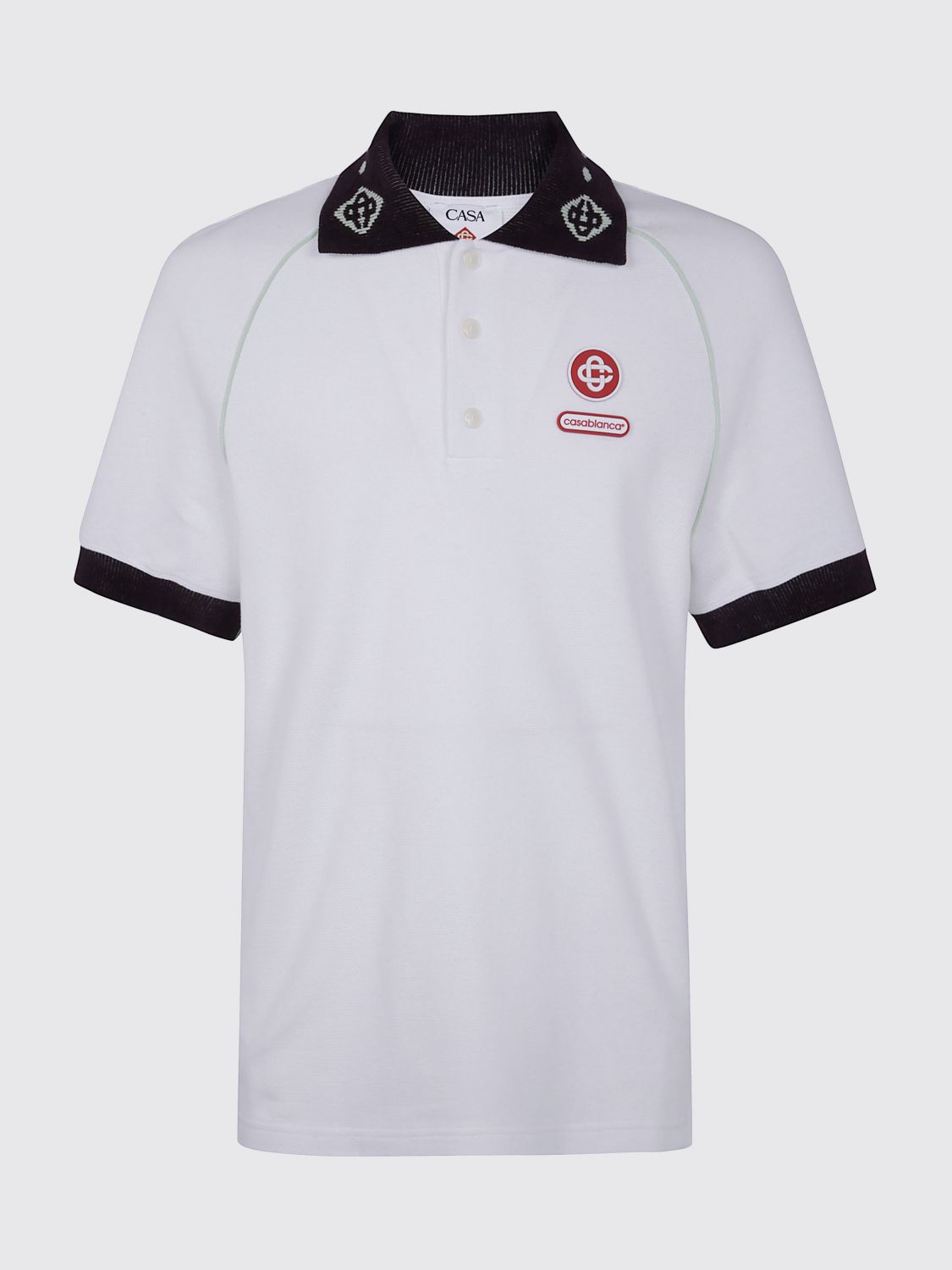 Casablanca Piquet Polo Shirt With Short Sleeves And Ribbed Cuffs In White