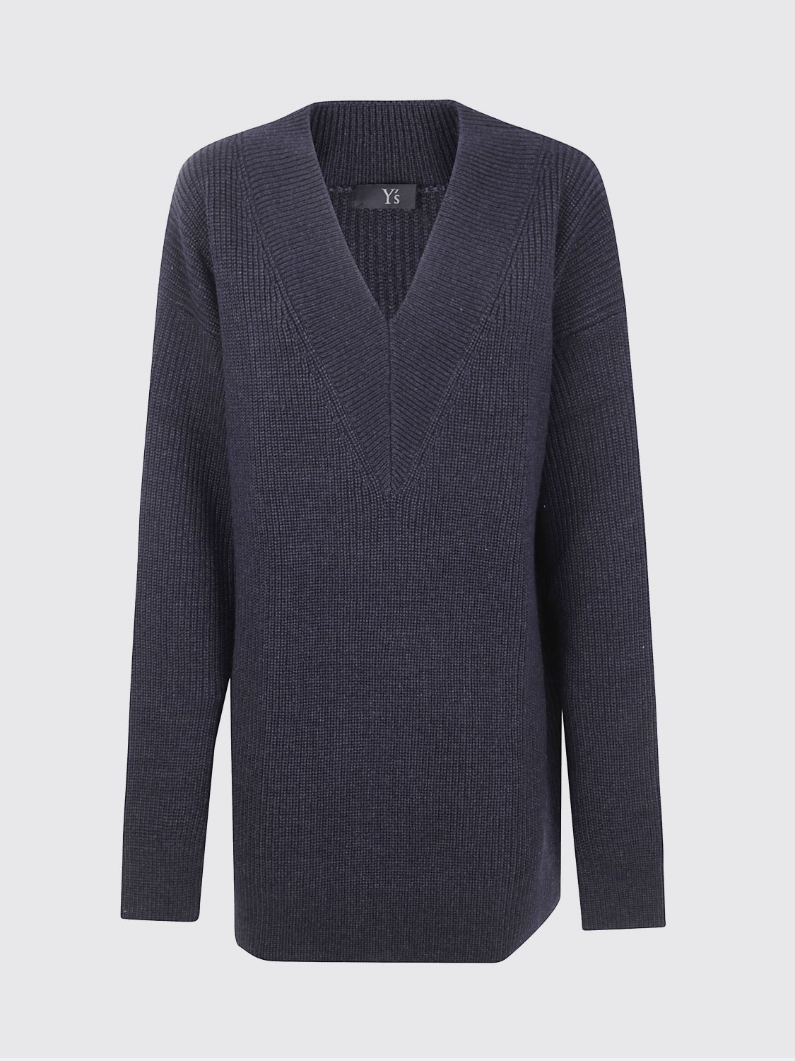 Y's Ribbed Wool Long Sweater In Gray