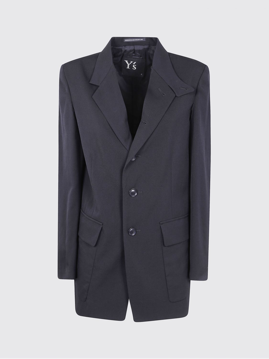 Y's Three-button Wool Blazer In Black