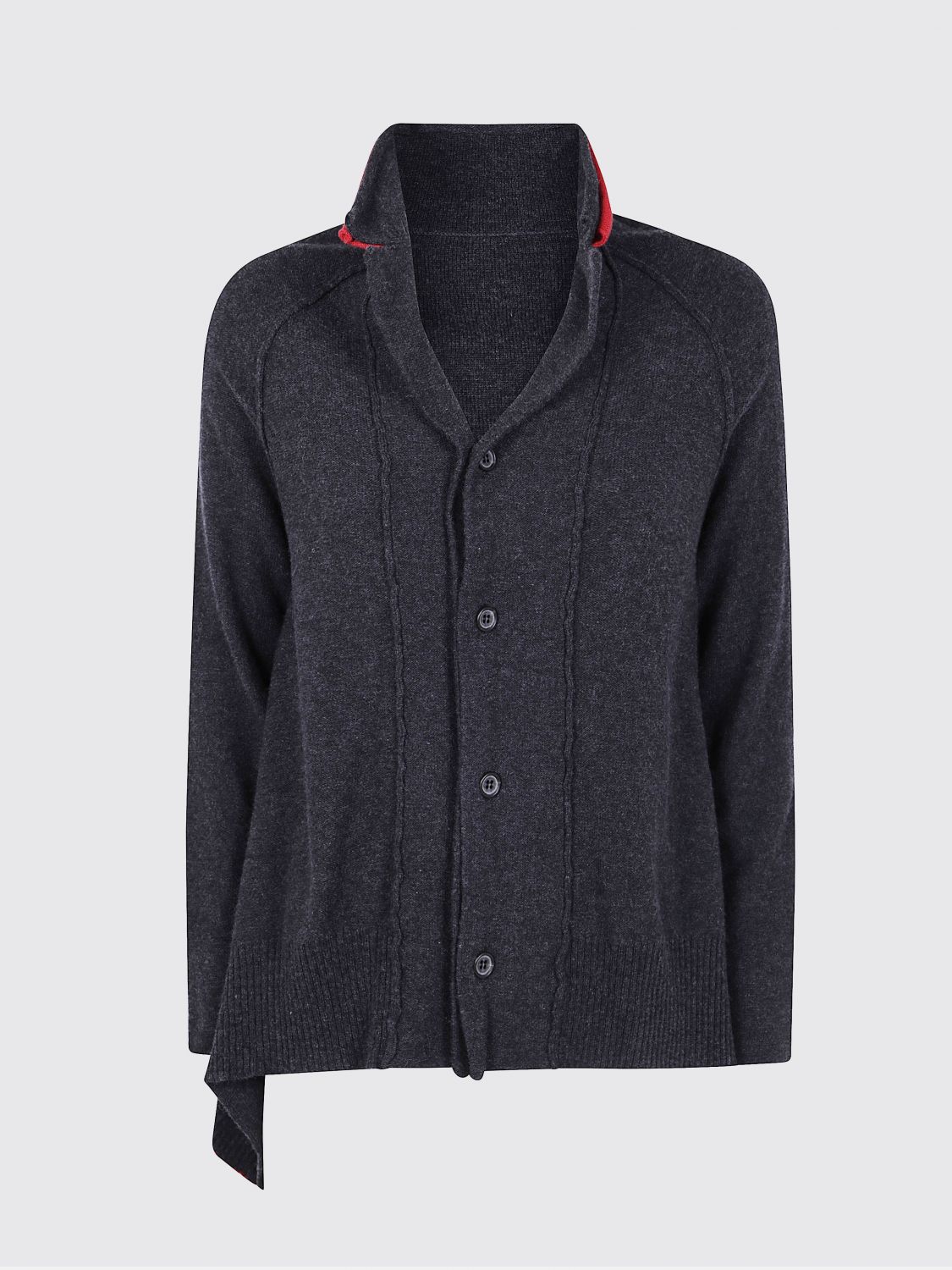 Y's Asymmetrical Button Cardigan In Gray