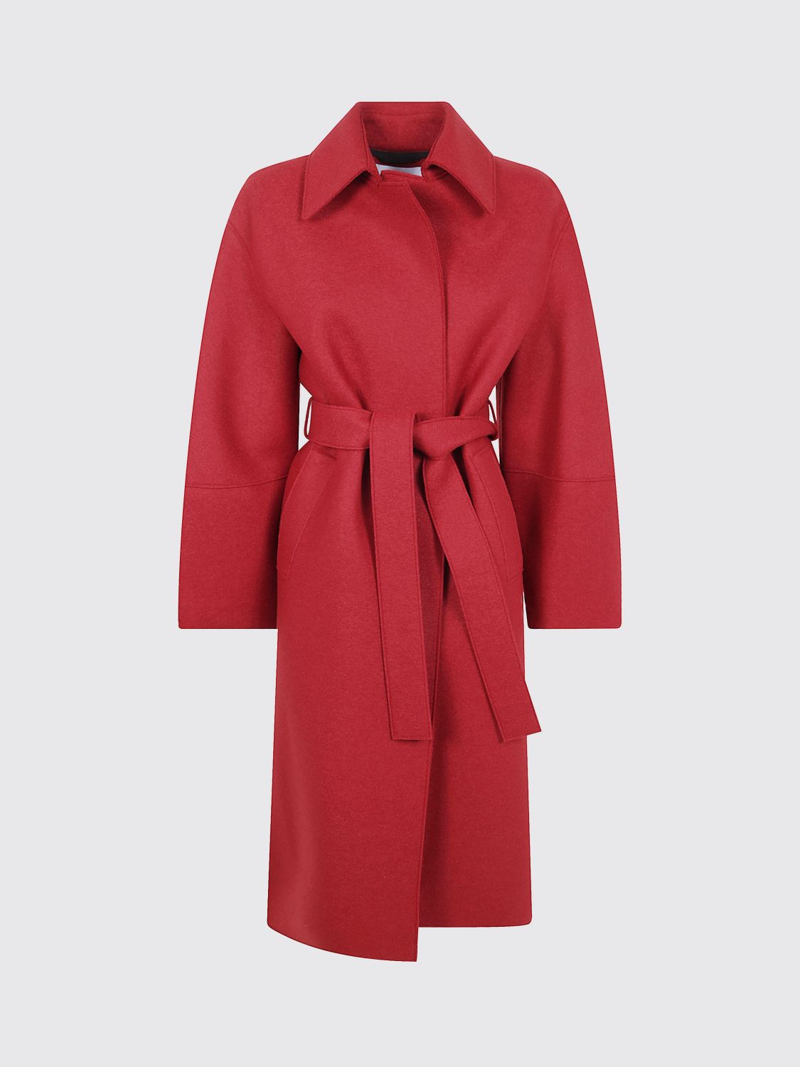 Harris Wharf London Belted Wool Coat In Red